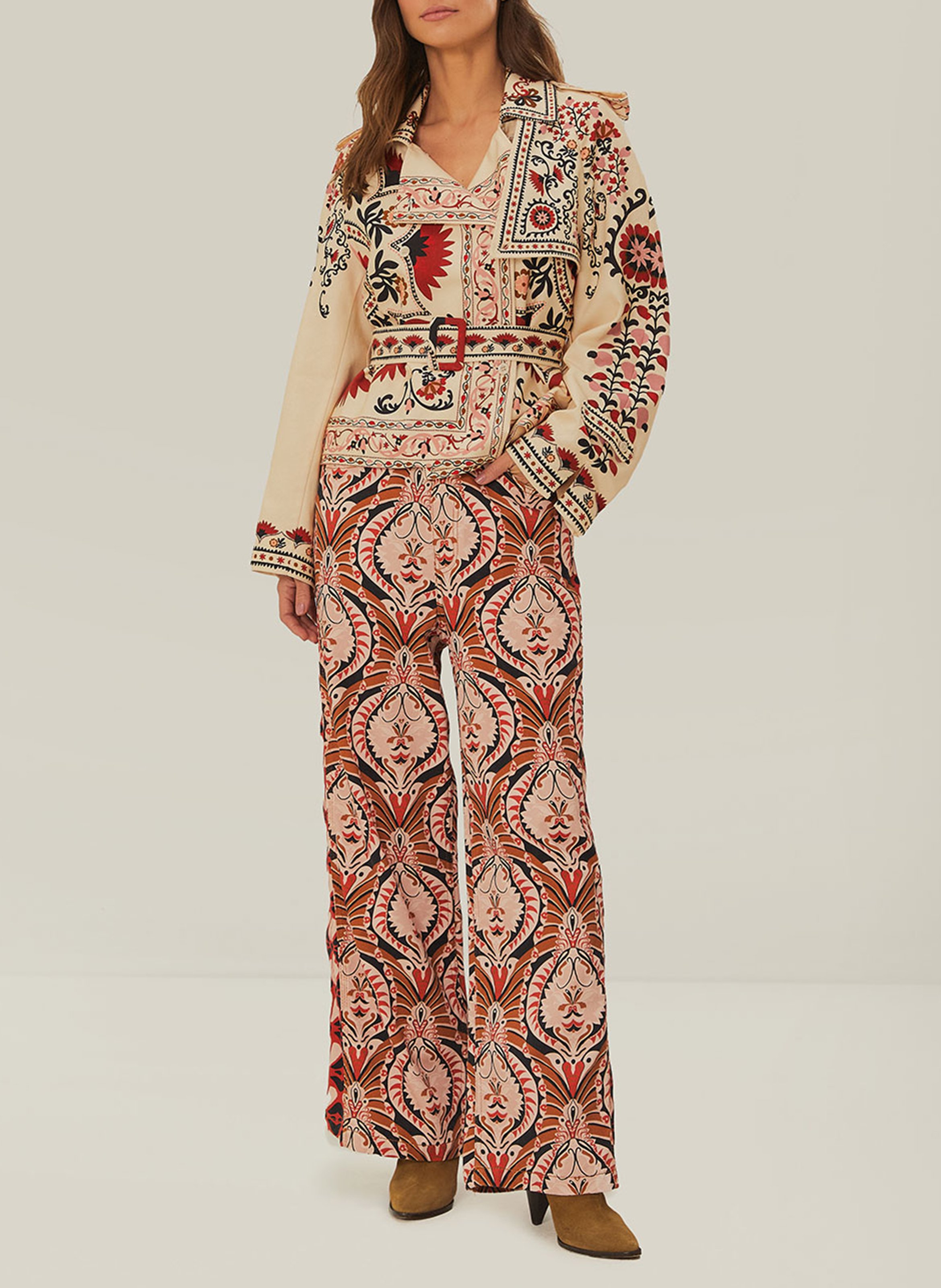 High-waisted wide-leg jeans with patterns FARM RIO Multicolored