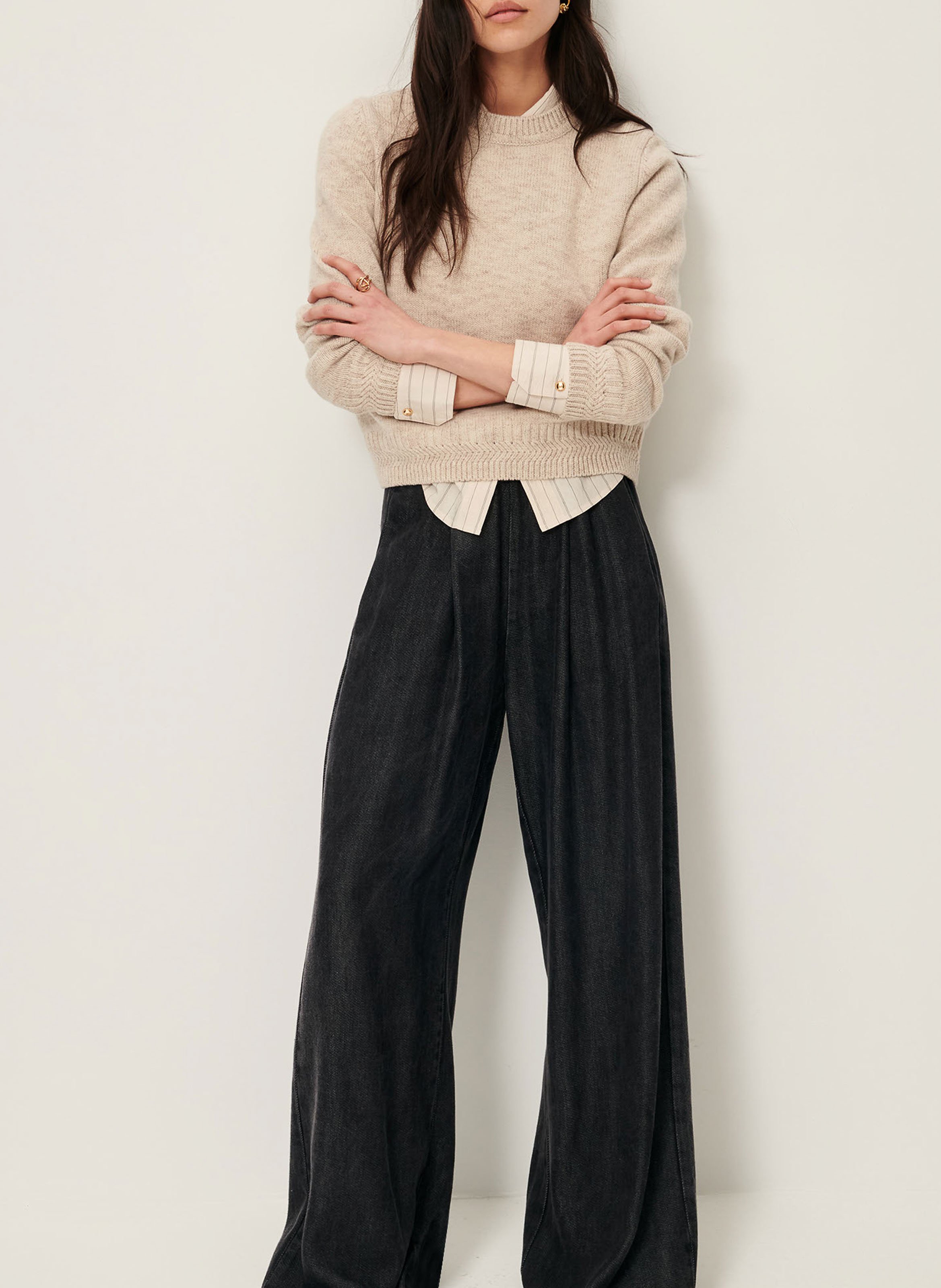 Pull droit col rond en laine mérinos SESSUN Blanc