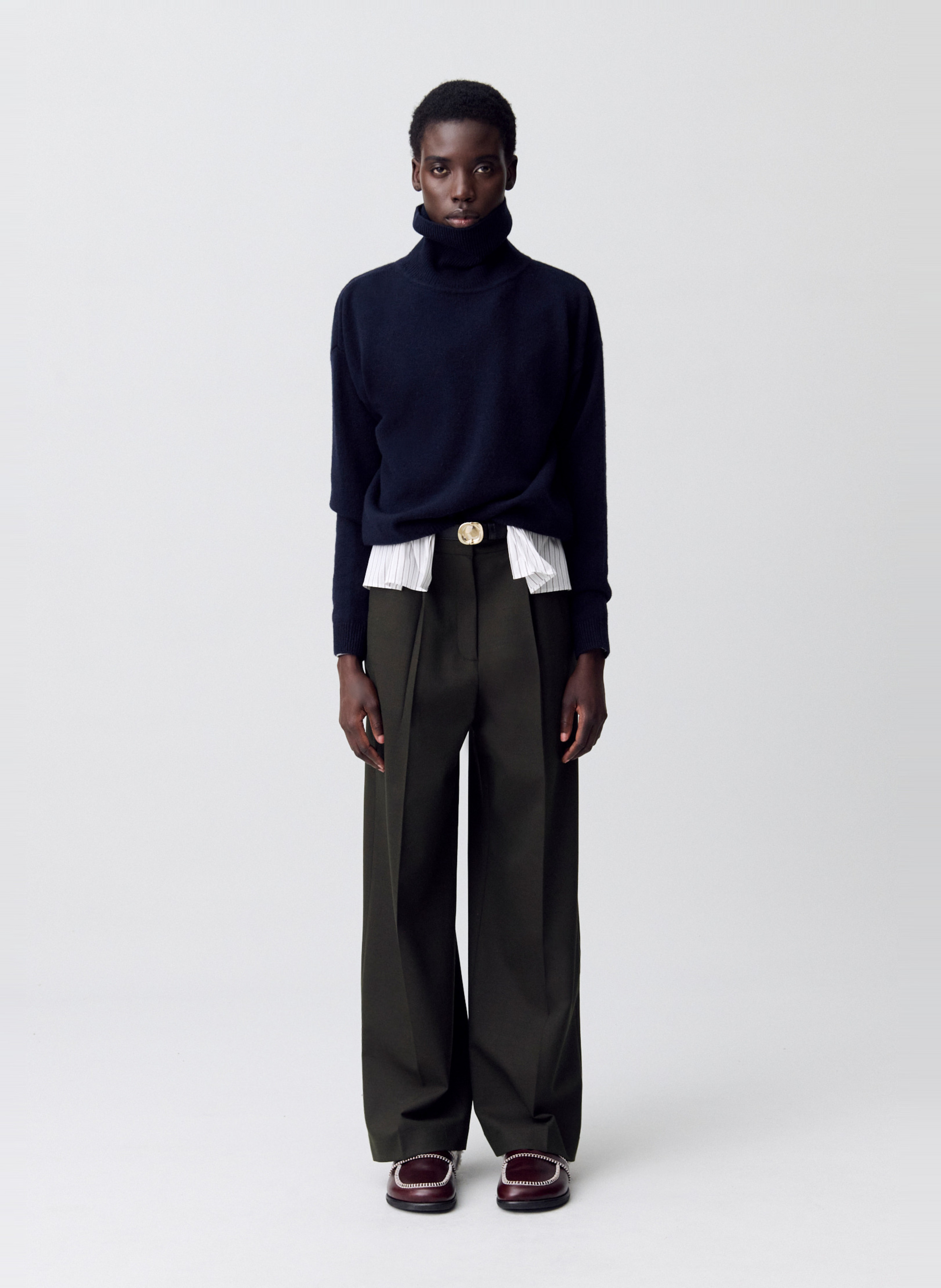 Pantalon évasé taille haute en laine mélangée CLAUDIE PIERLOT Kaki