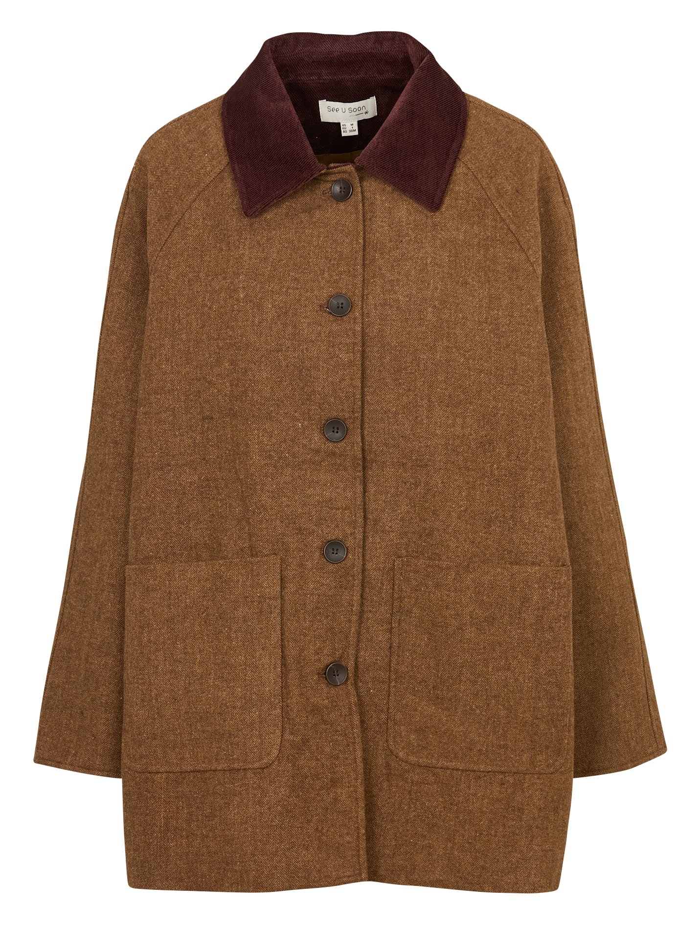 Manteau large boutonné à chevrons SEE U SOON Marron
