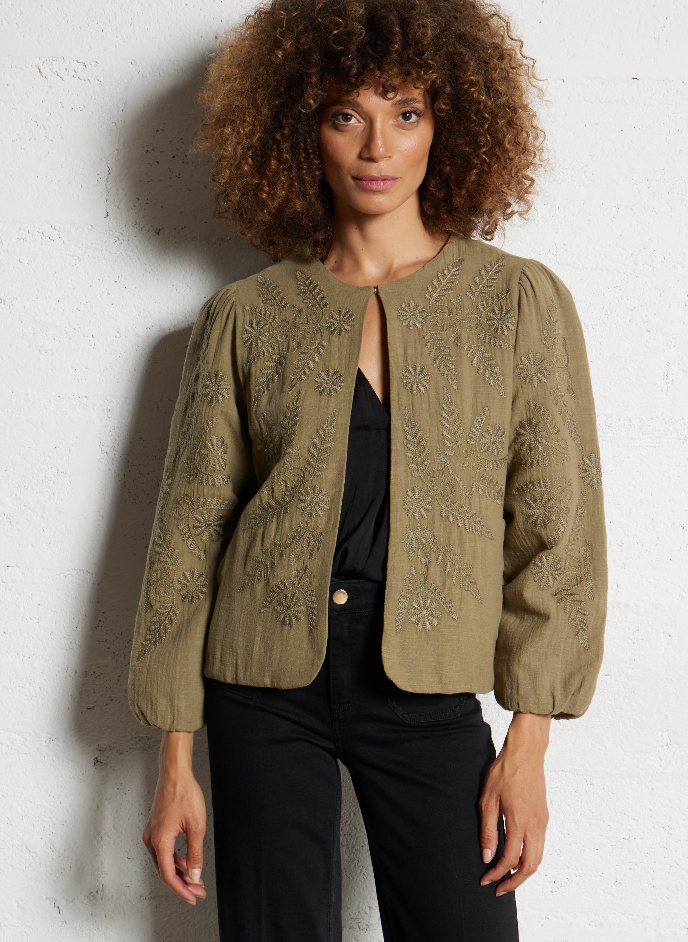 Veste droite en coton brodé MAISON 123