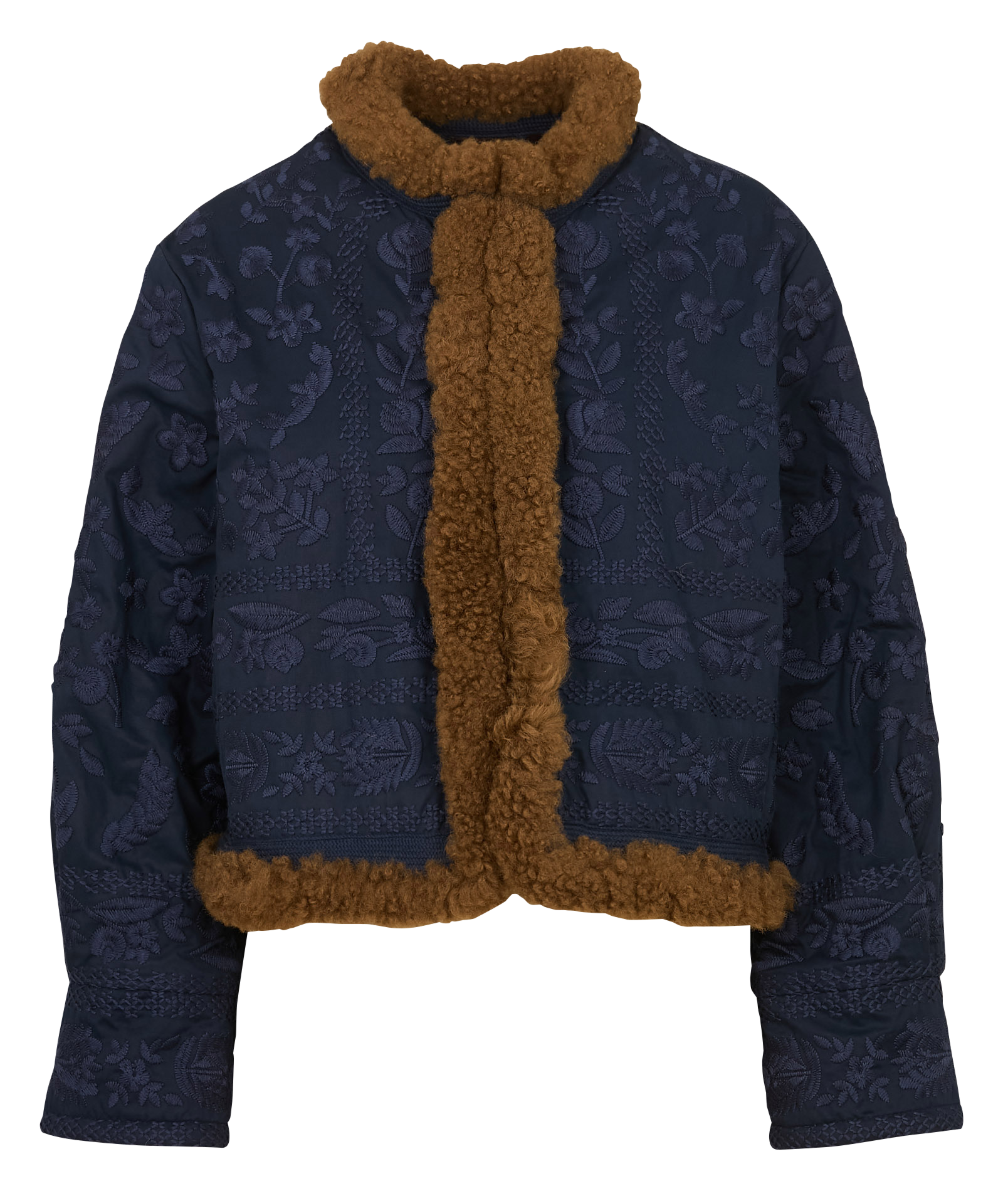 Rundhalsausschnitt bestickte Wollmischungsjacke ANTIK BATIK Blau