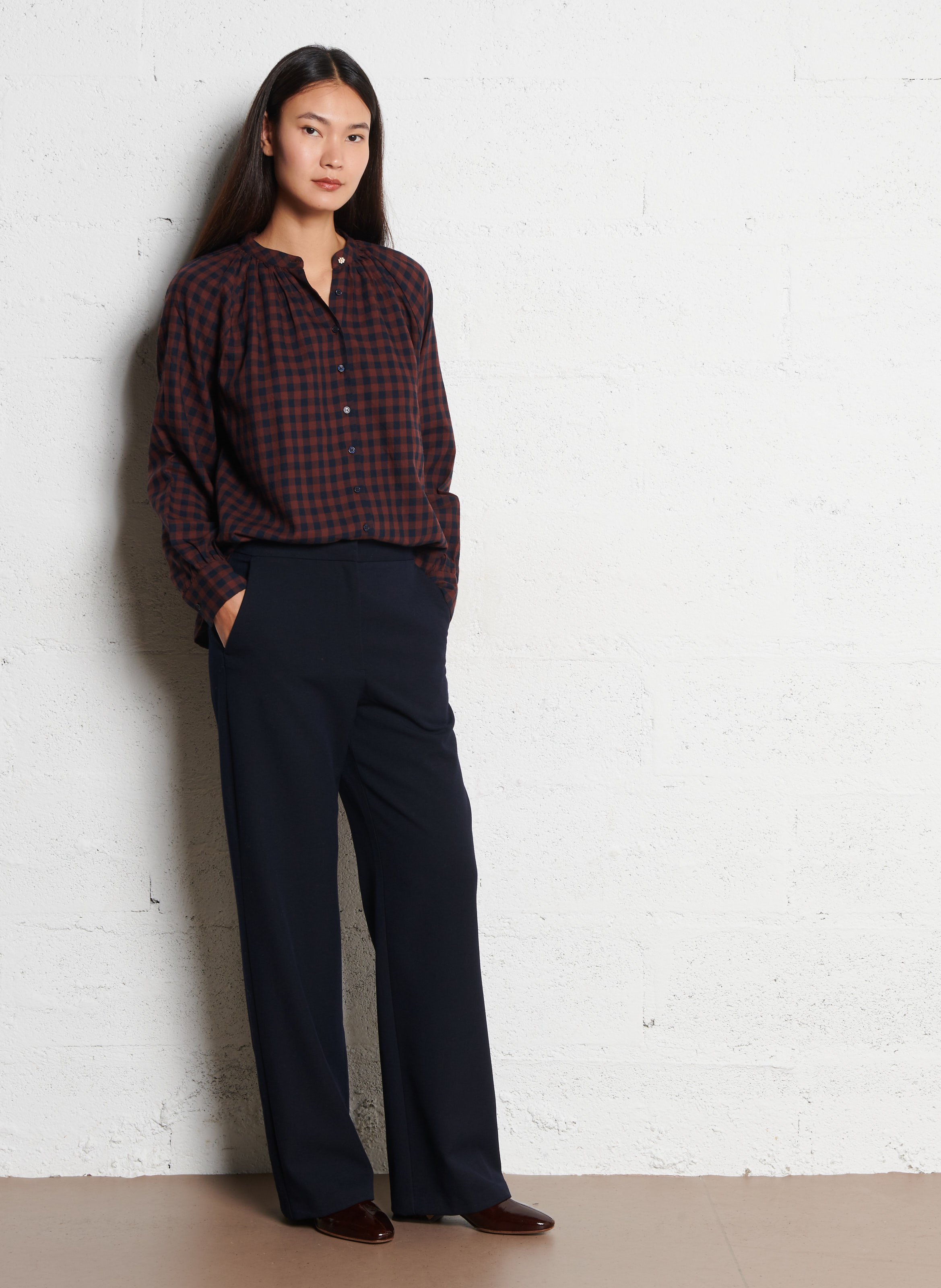 Checked shirt with mandarin collar PETITE MENDIGOTE Brown