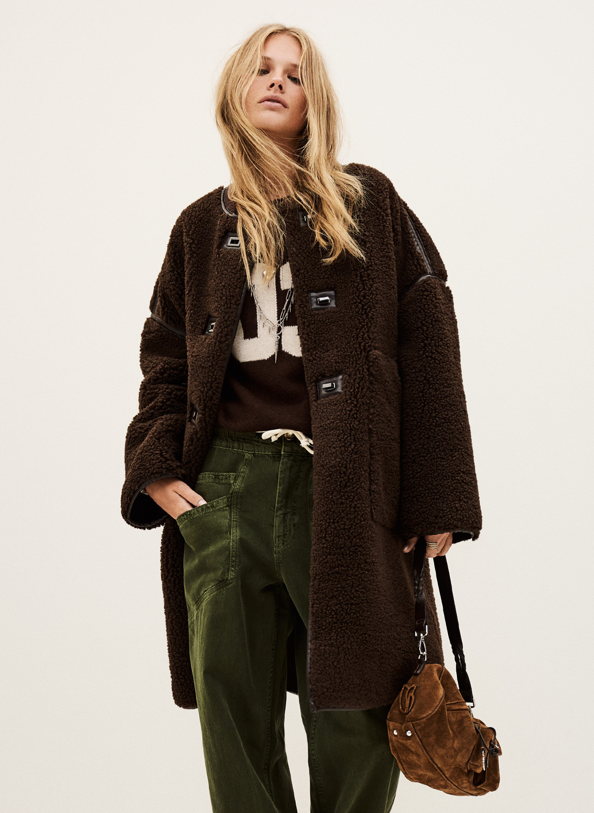Oversized sherpa jas met ronde hals BA&SH Bruin