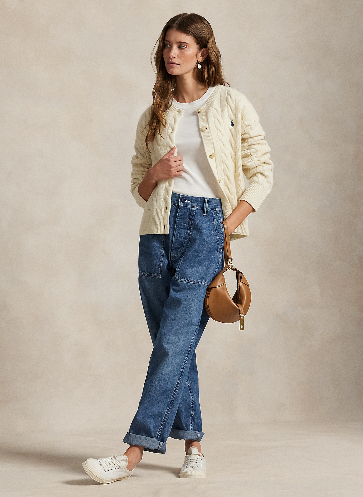 Gilet col rond en laine mélangée POLO RALPH LAUREN Blanc