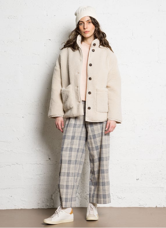 Wide checked pants in cotton and linen blend | Blue by HOD PARIS Wide checked pants in cotton and linen blend Blue