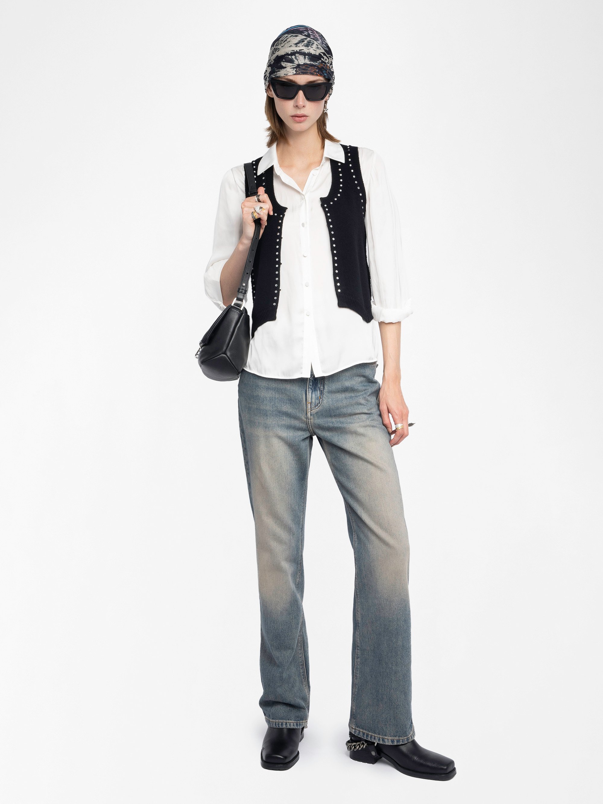 Kragenlose Strickjacke aus Woll-Mix ZADIG&VOLTAIRE Schwarz