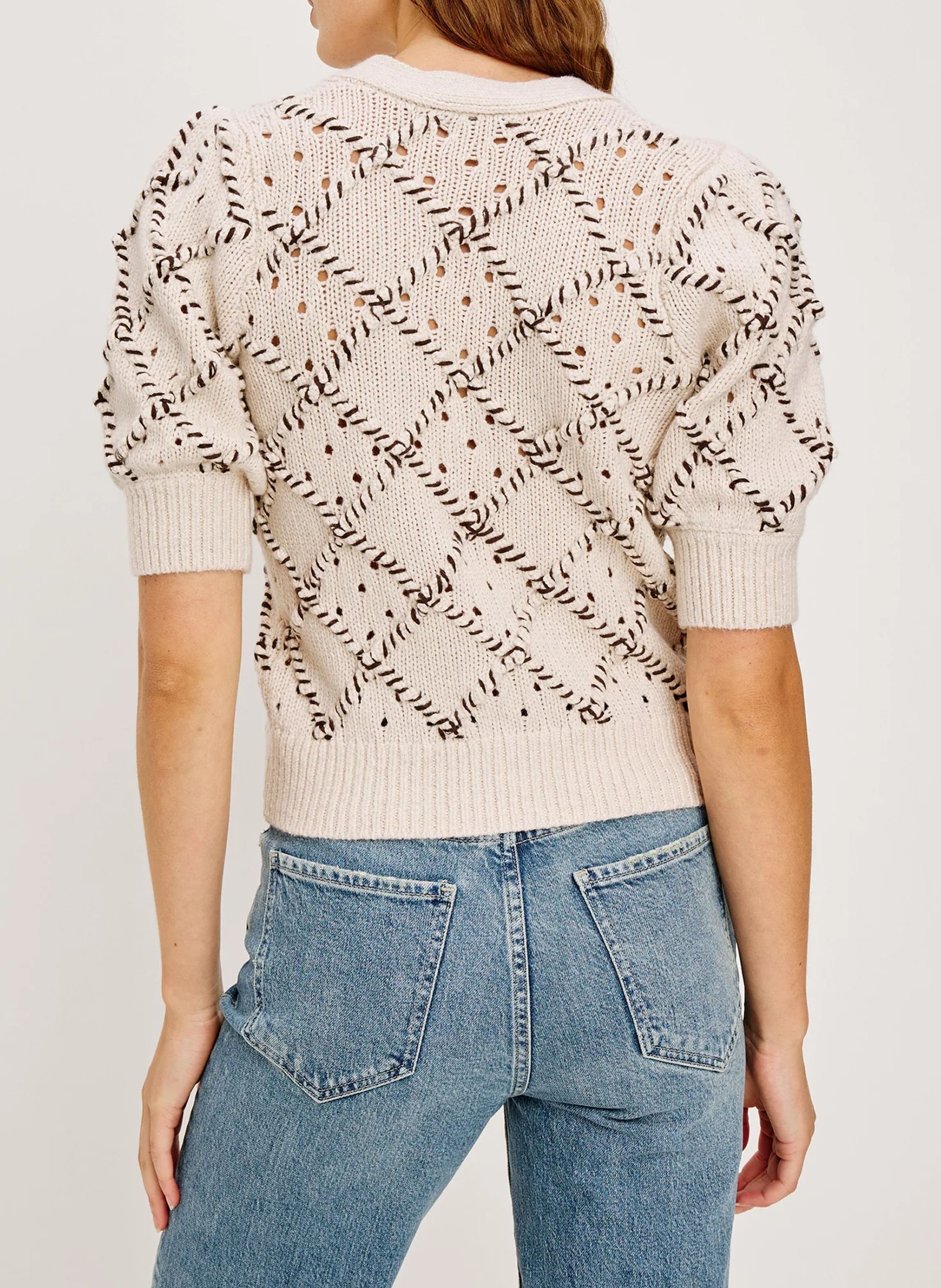 Cardigan boutonné col V à broderies RAILS Beige