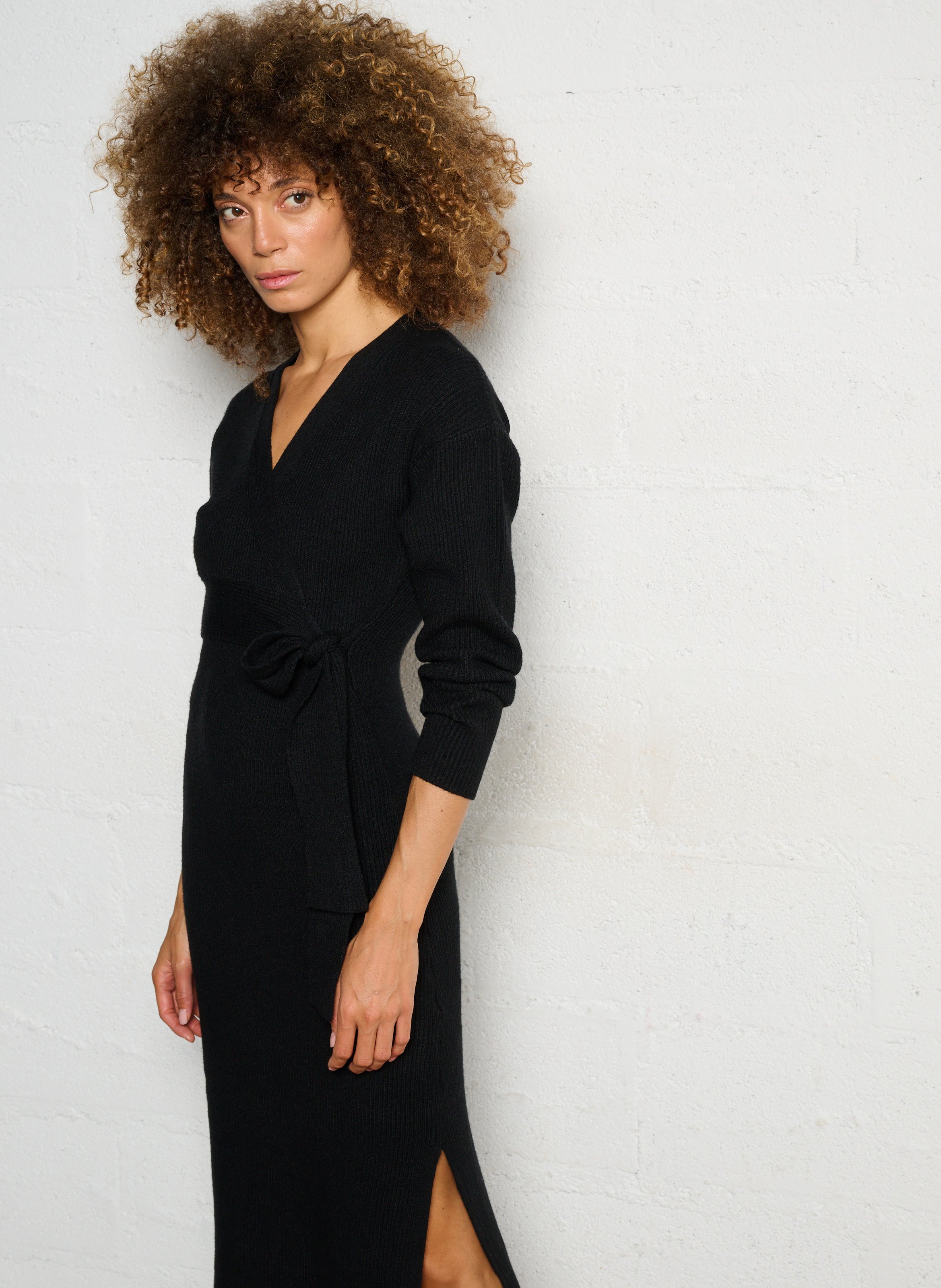 Robe midi col V IKKS Black