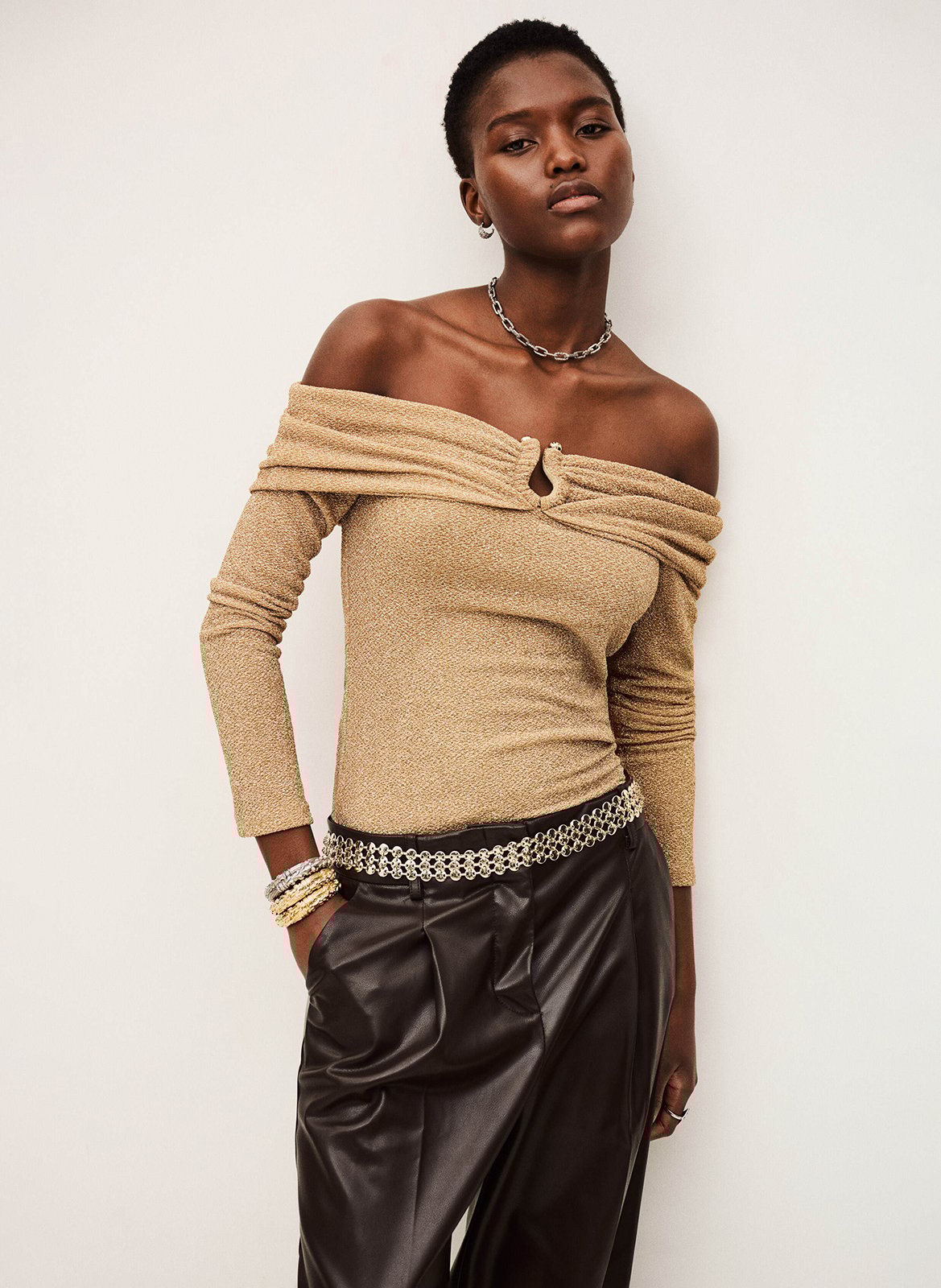 Aansluitende top met bardot halslijn en print BA&SH Goudkleurig