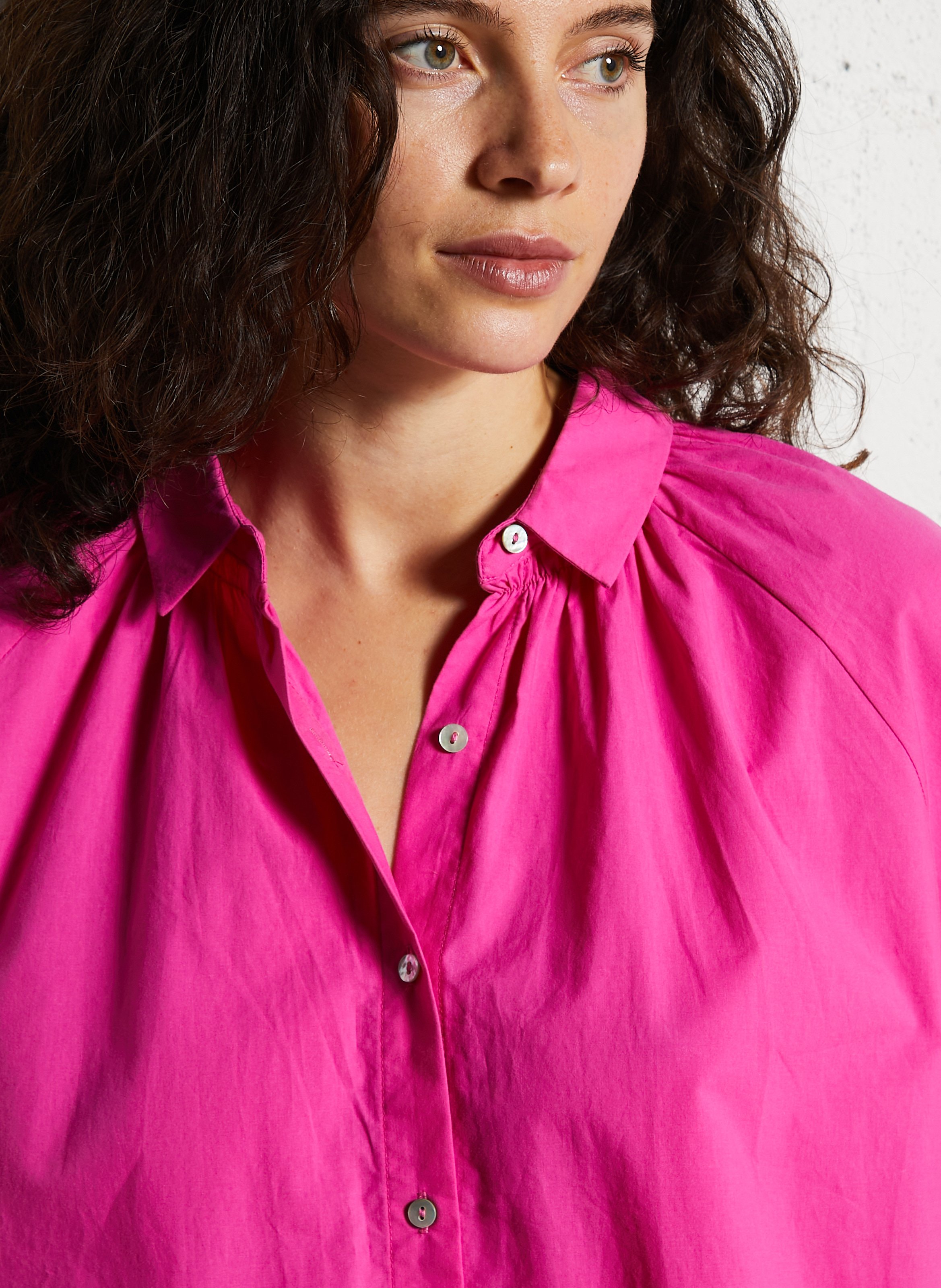 Weit geschnittene Baumwollbluse mit klassischem Kragen JC SOPHIE Rosa