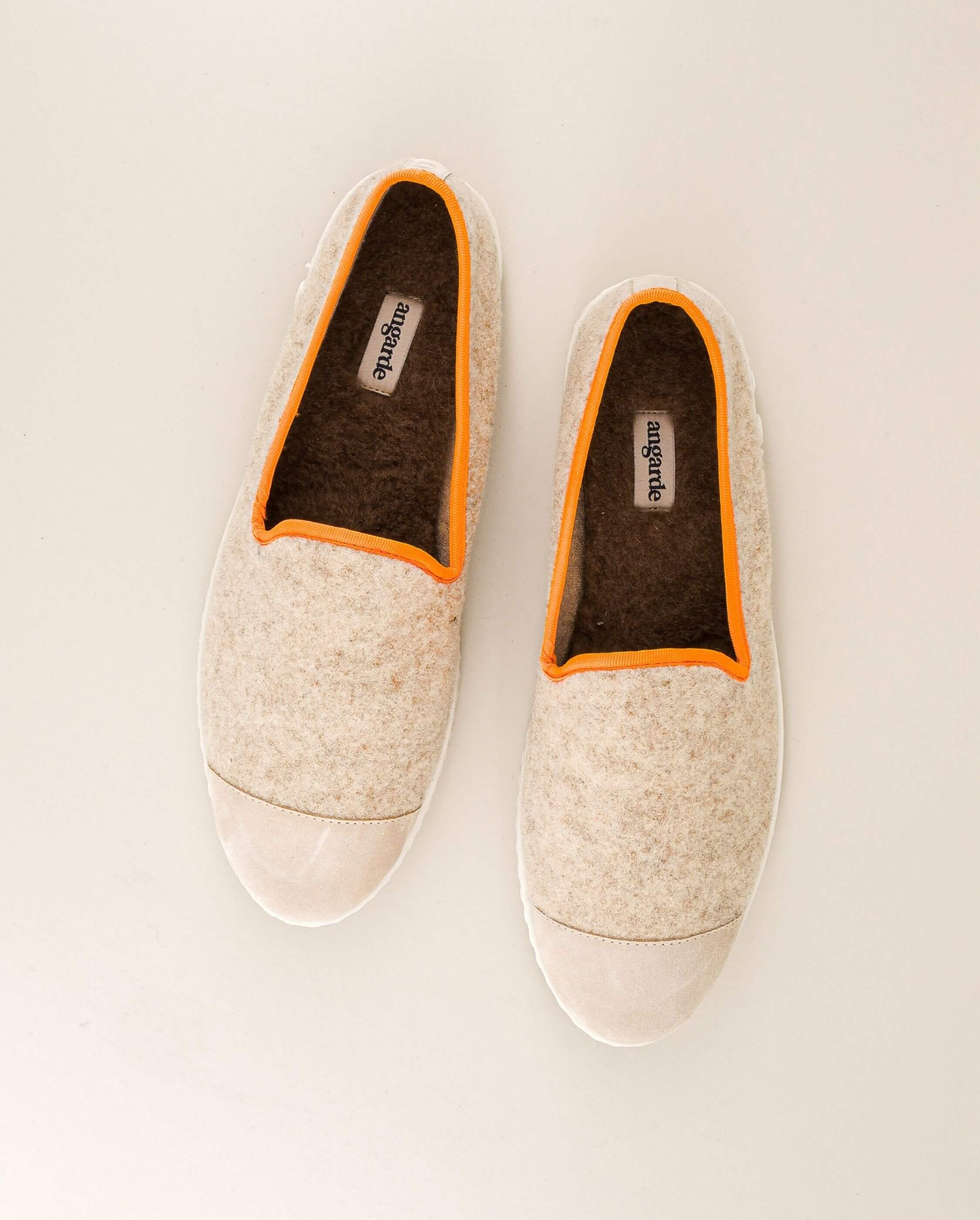 Men's wool slipper, beige with neon orange ANGARDE Beige