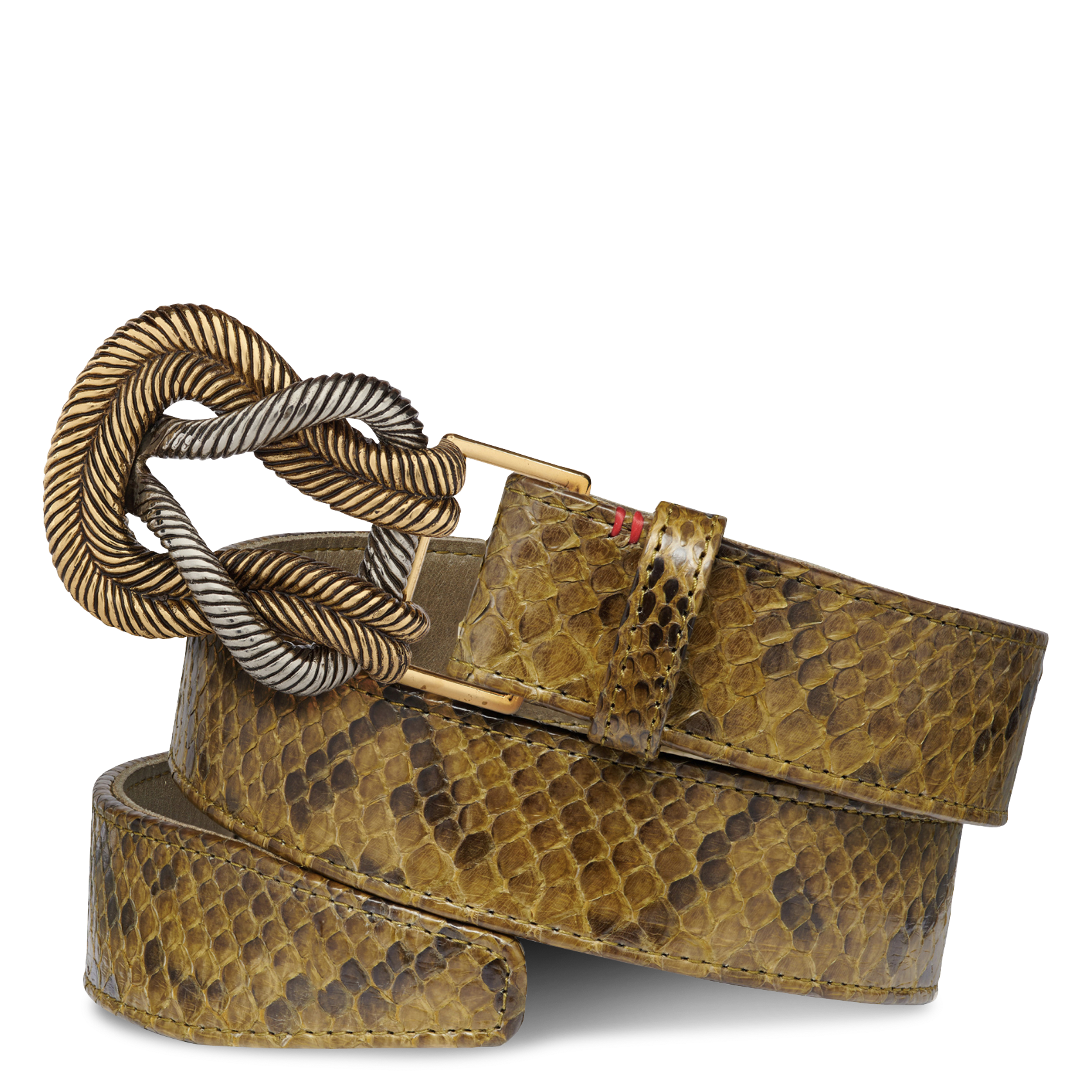 Ceinture en cuir mélangé CLARIS VIROT Kaki