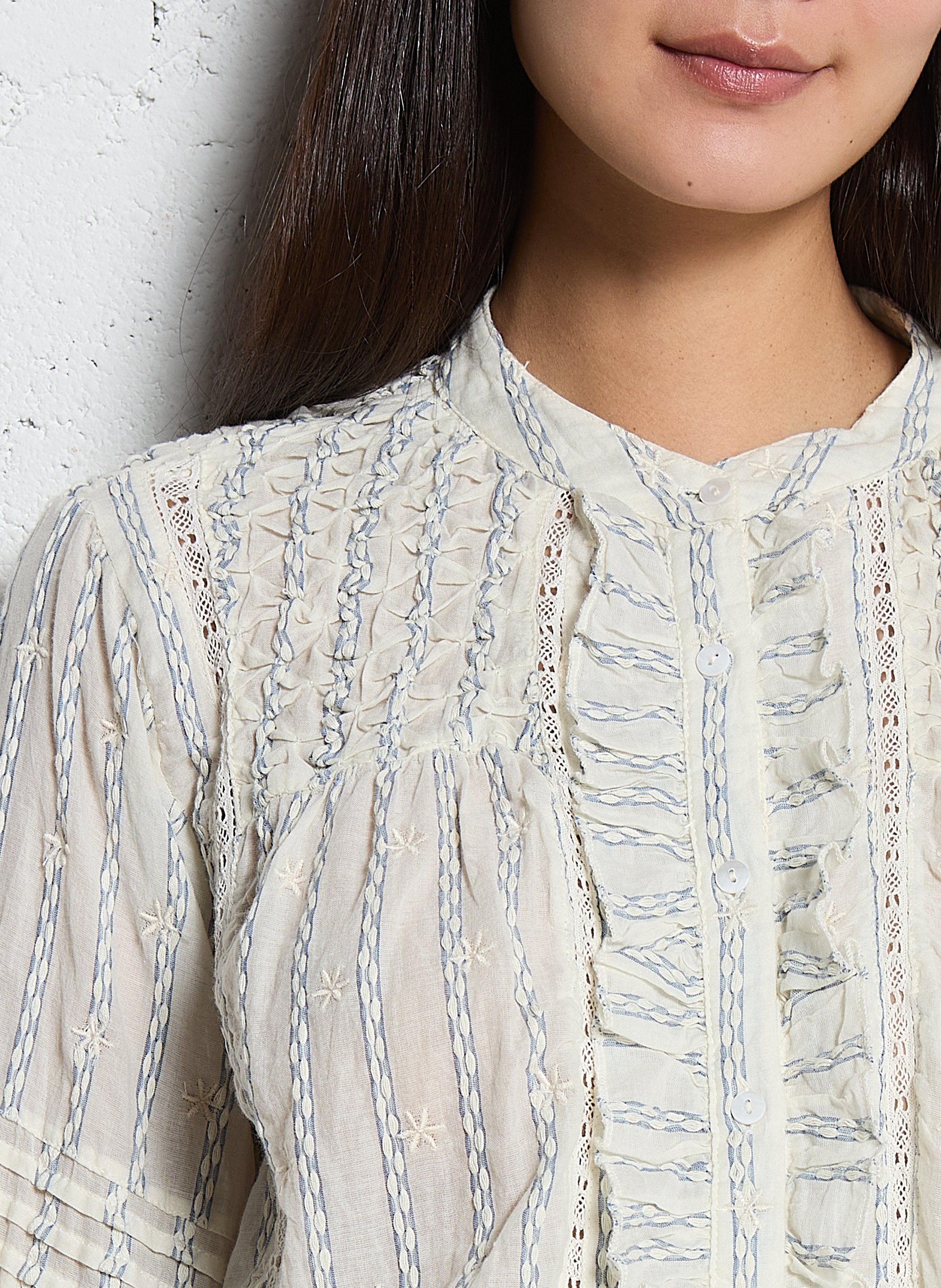 Chemise droite col rond en coton imprimé MAISON HOTEL Blanc