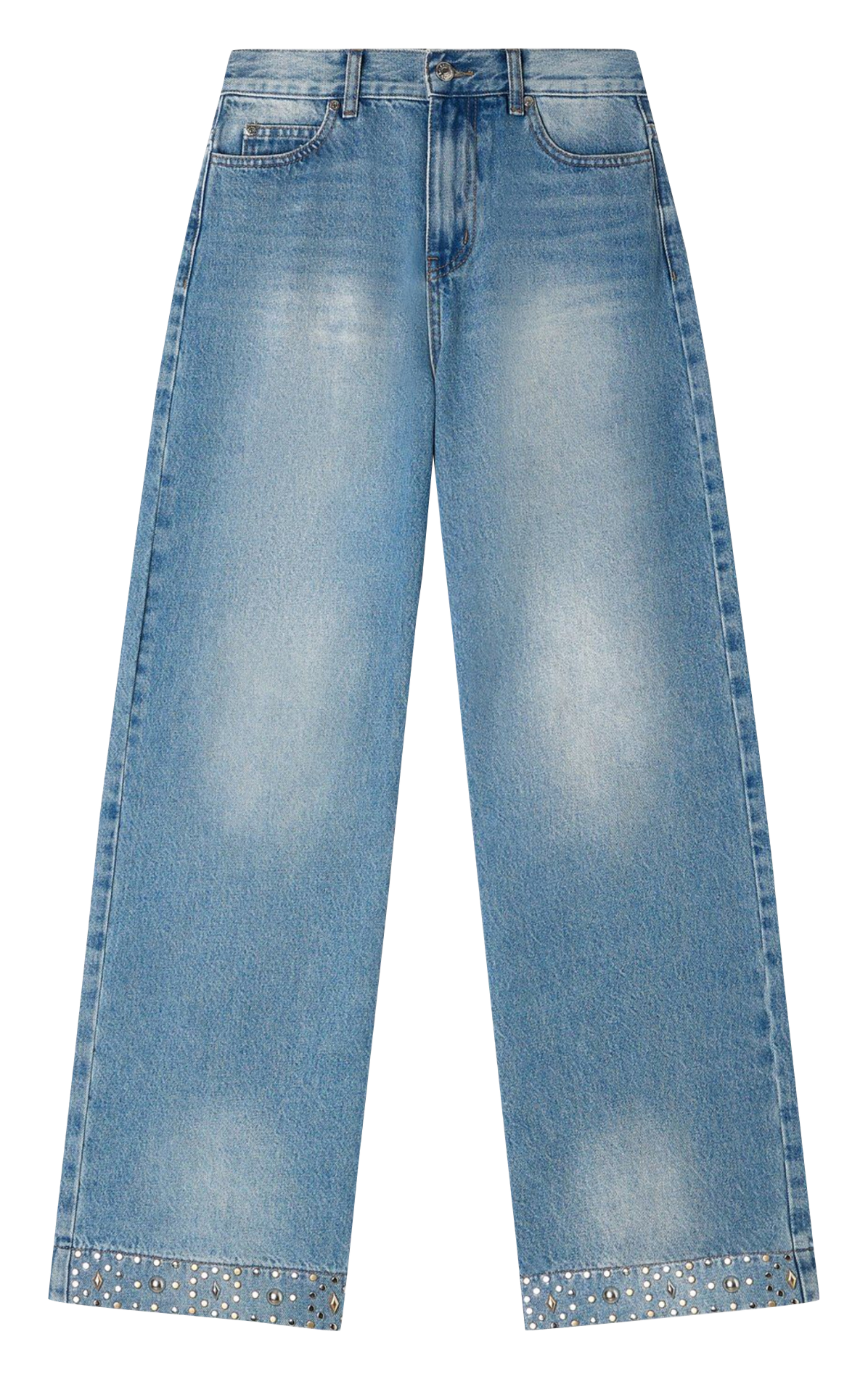 Jean taille haute délavé à clous SANDRO Bleu