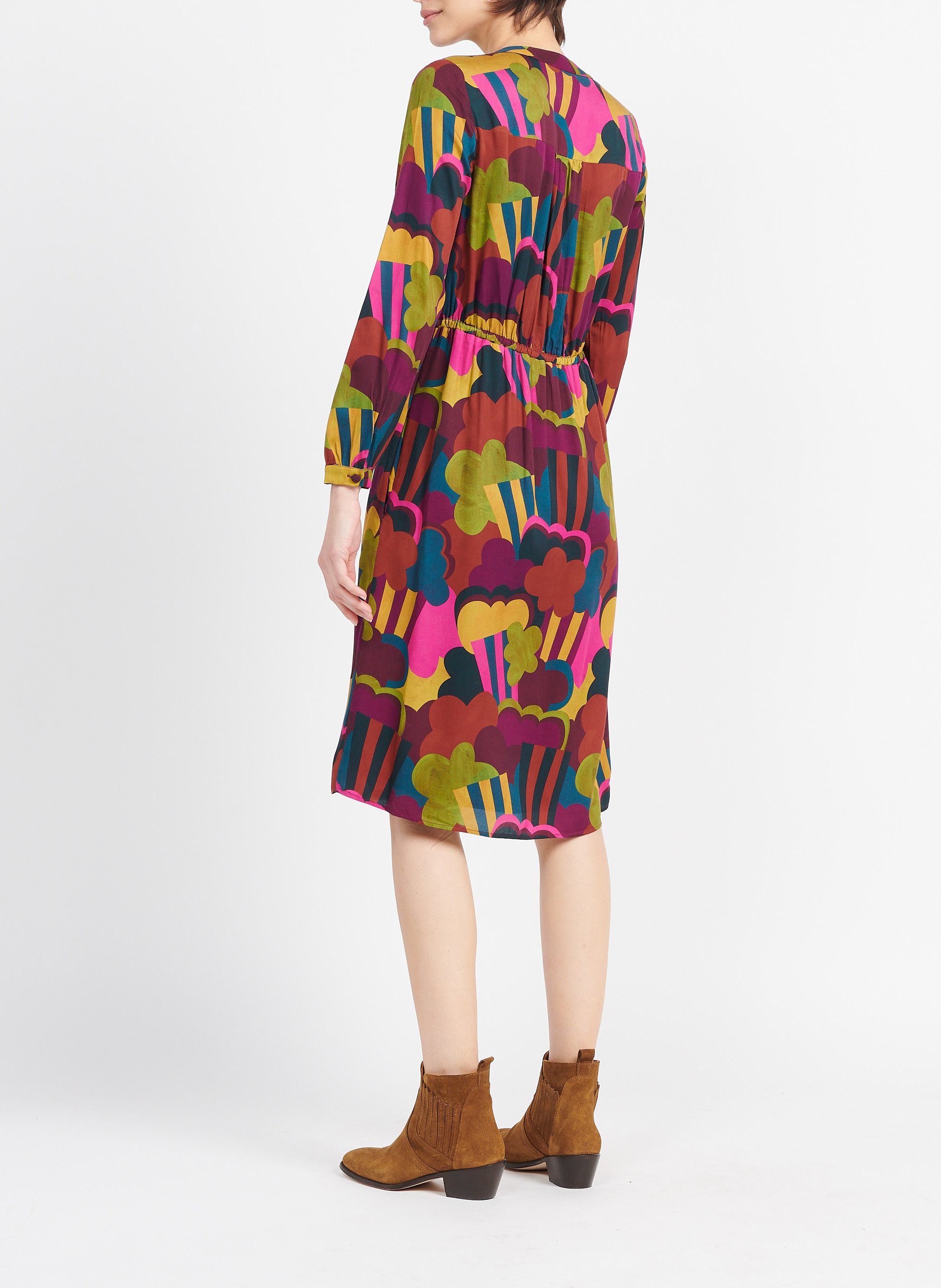 Robe midi col V imprimée  SOI PARIS Marron