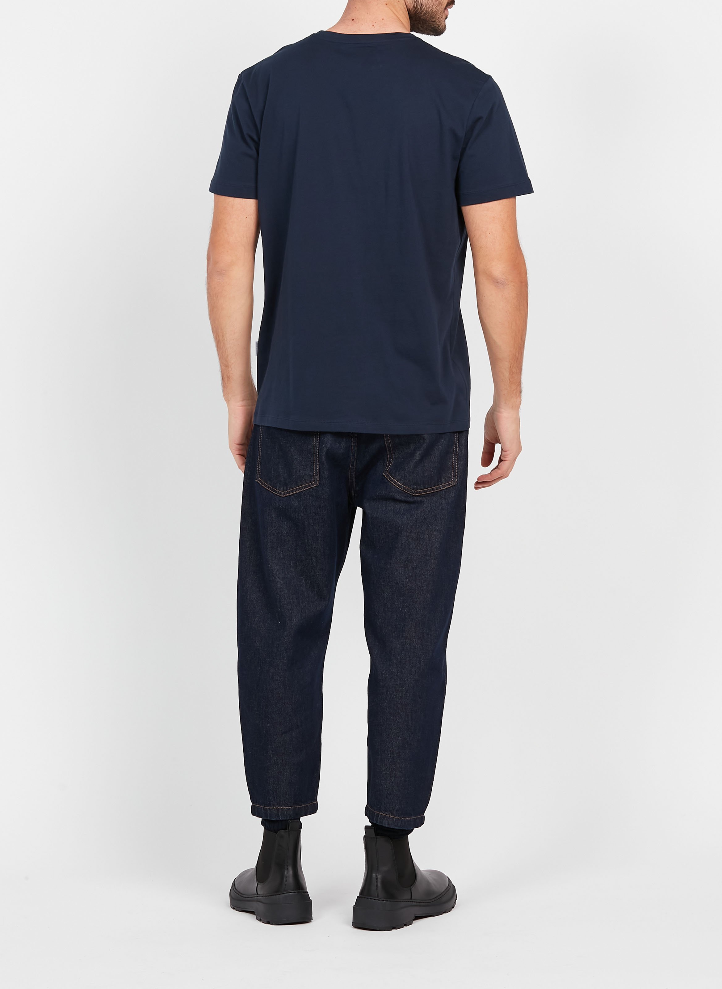 Tee-shirt droit col rond en coton Bleu