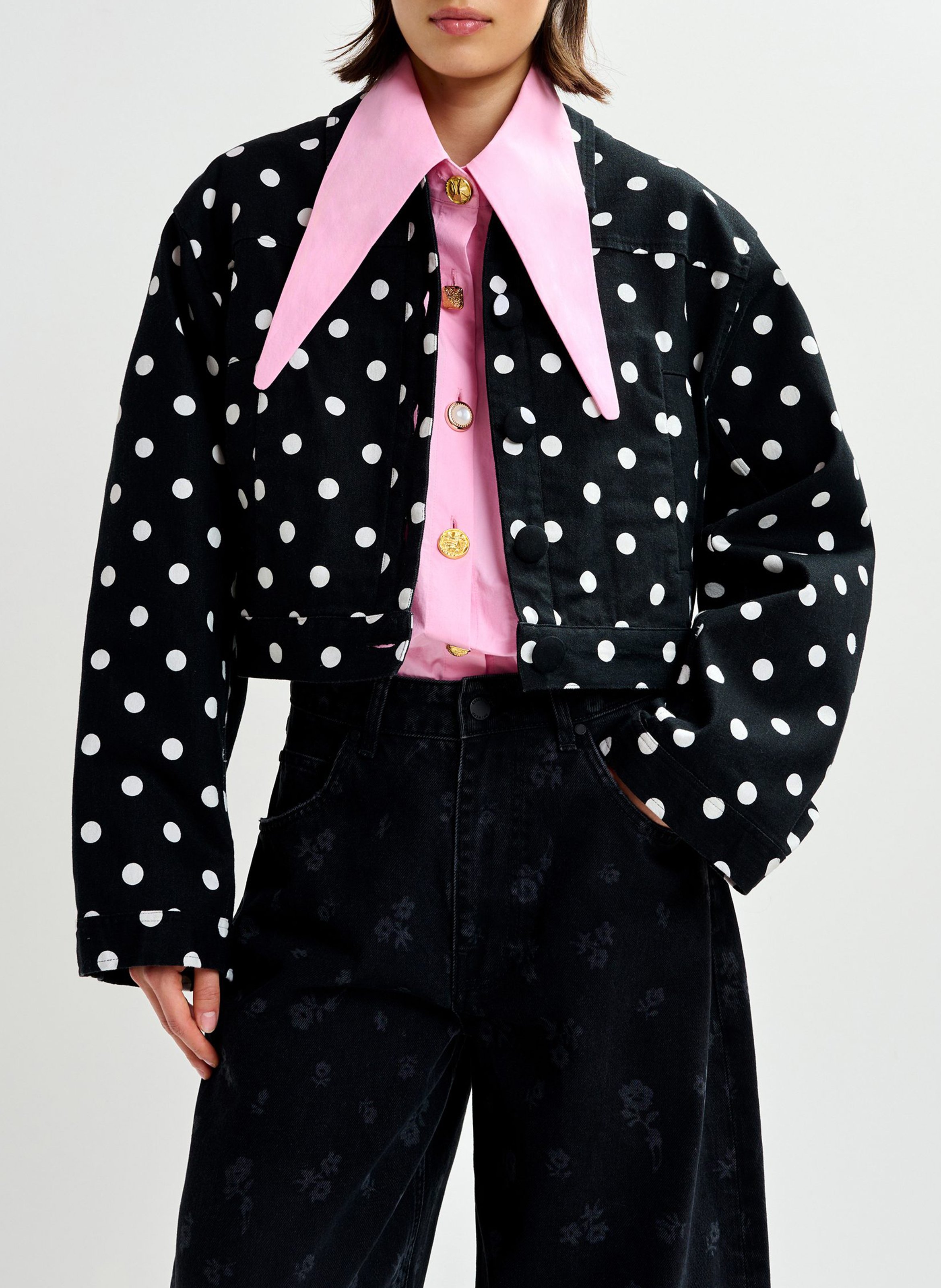 Straight jacket with classic collar in printed cotton ESSENTIEL ANTWERP White