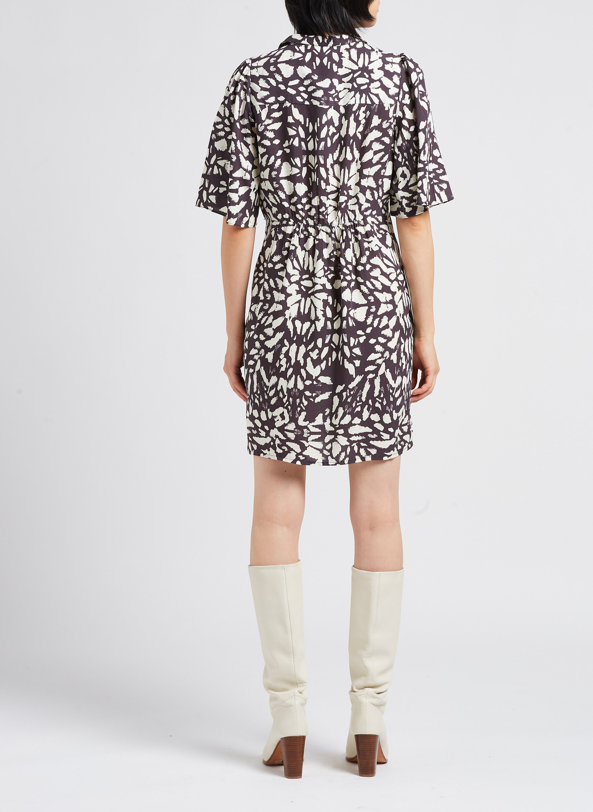 Short printed dress with shirt collar GRACE ET MILA Black