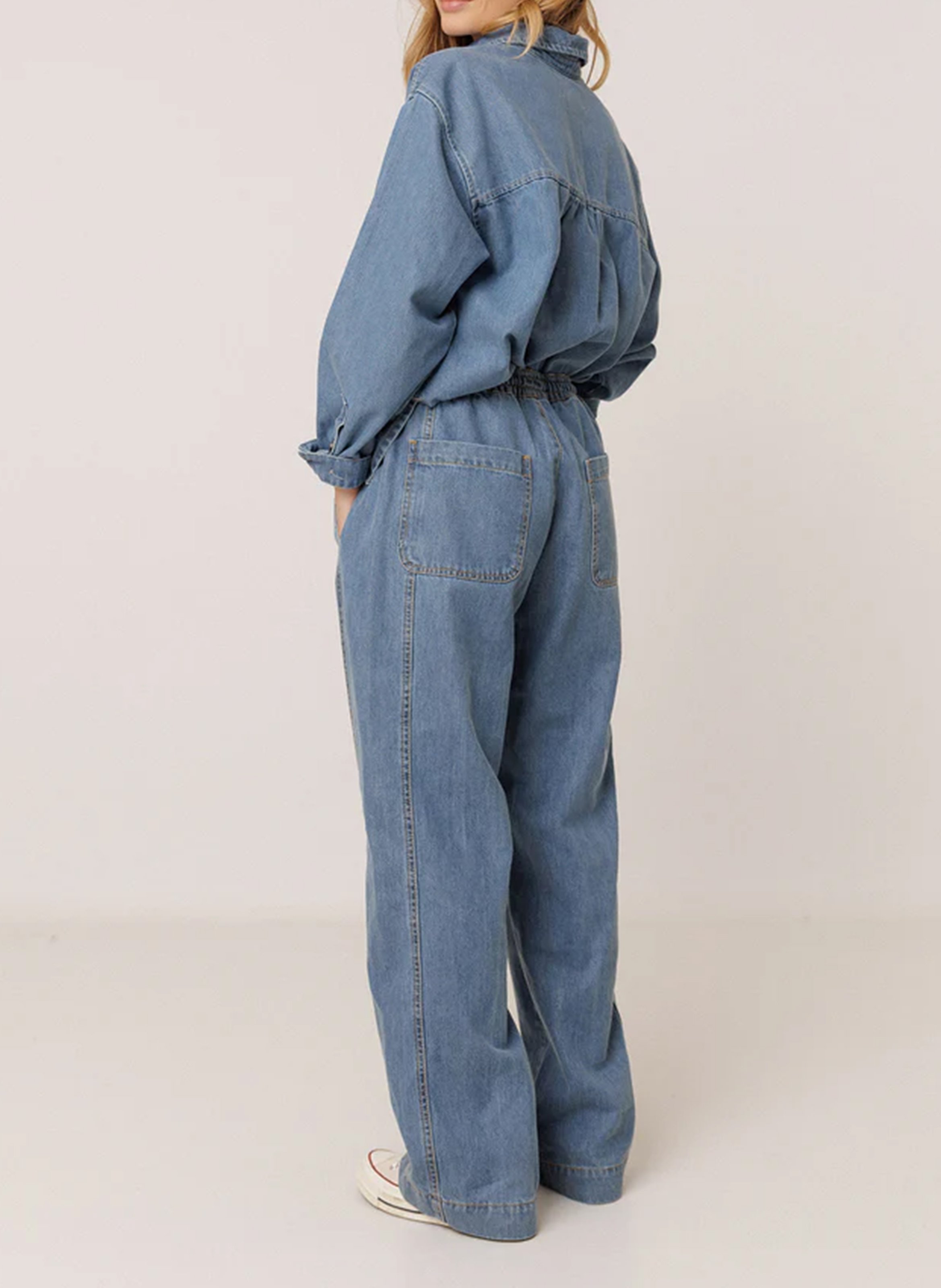 Elasticated Wide Leg Denim Pants INDI & COLD Blue
