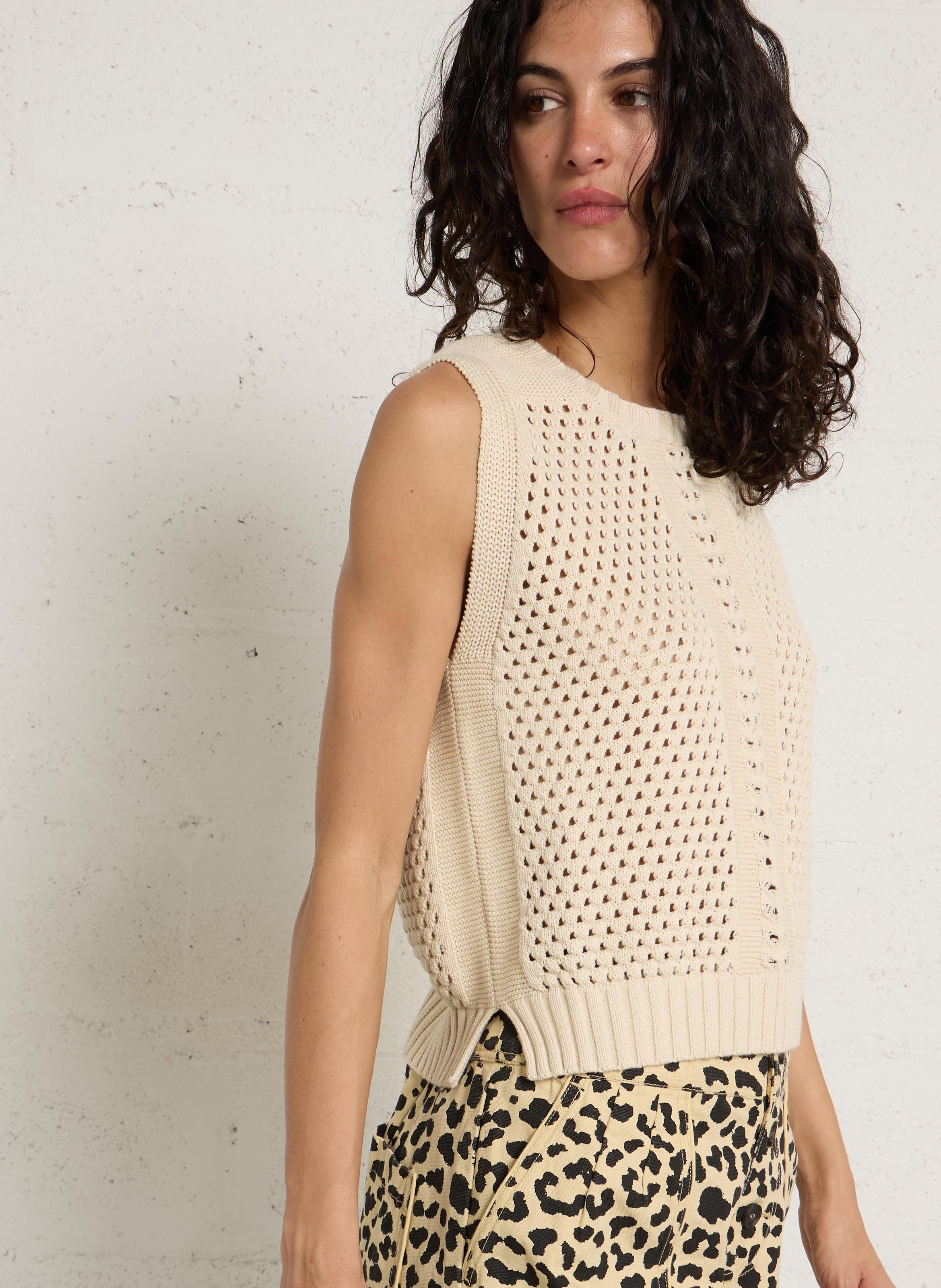Pull en maille en coton LEON & HARPER Beige
