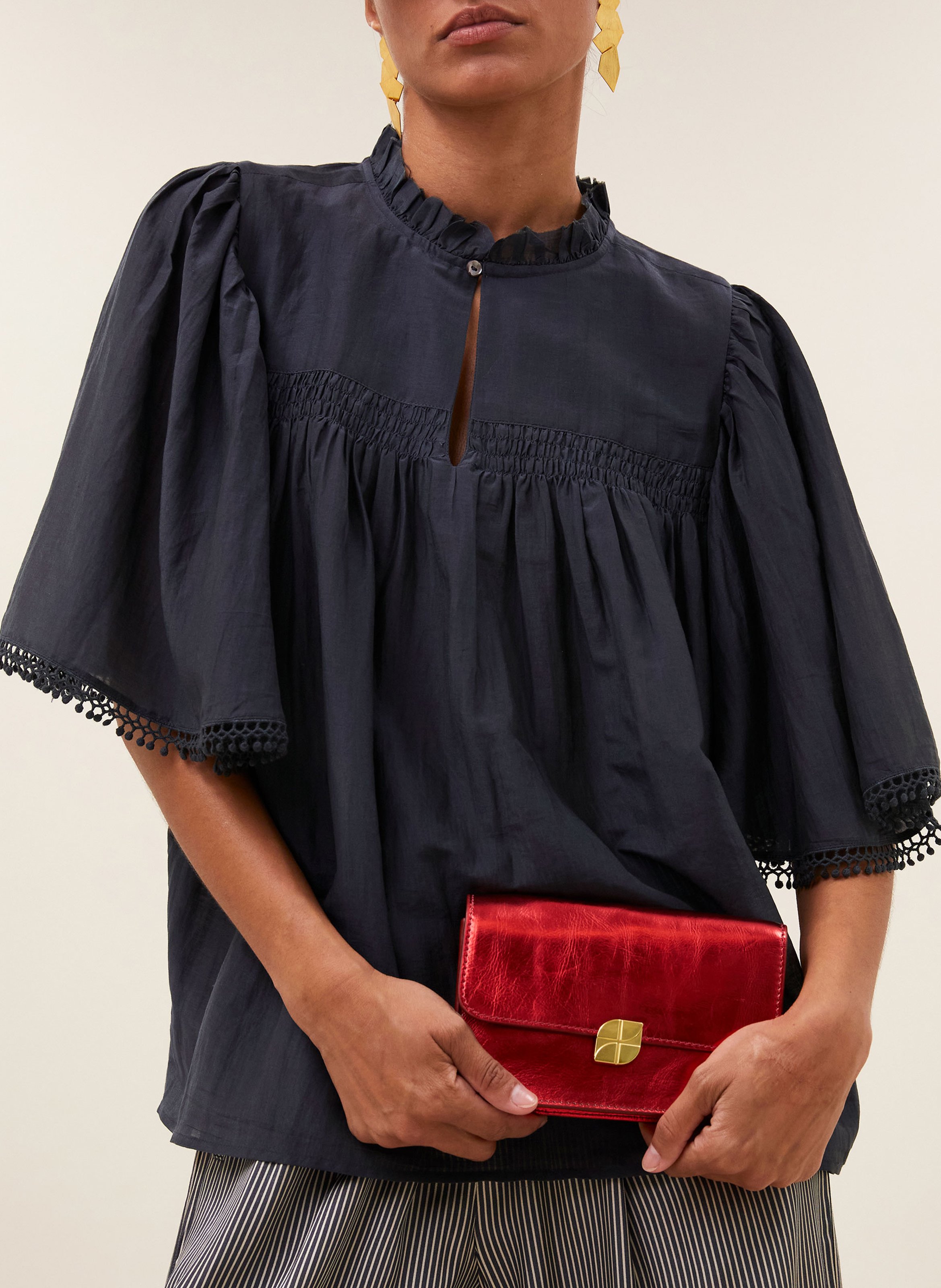 Round-neck cotton-blend blouse BY BAR Grey