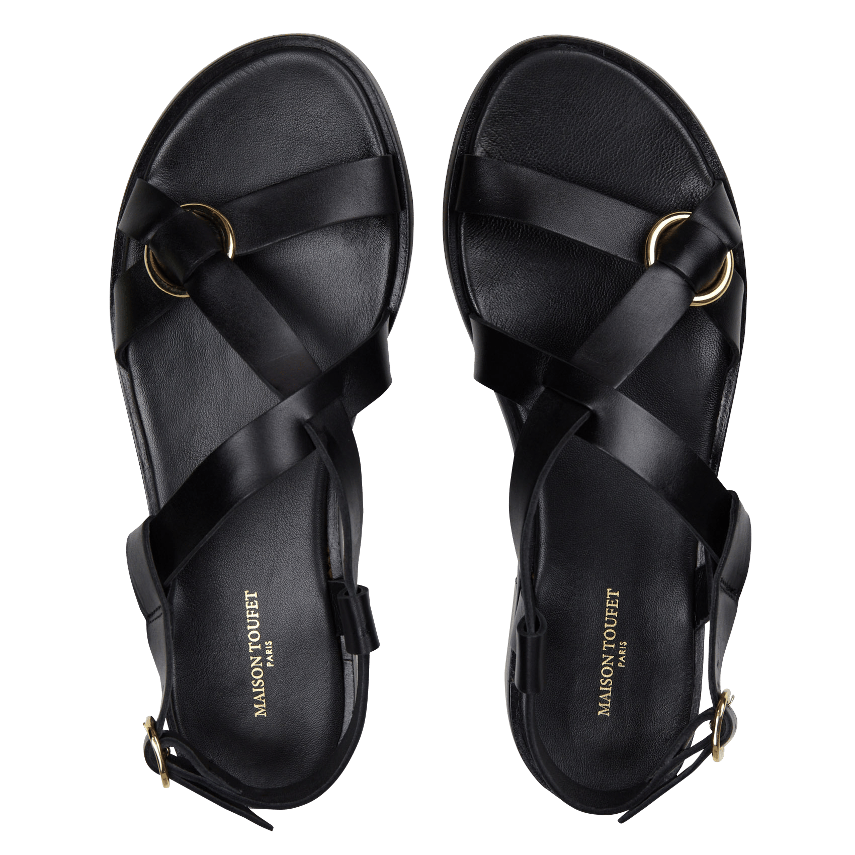 Flache Ledersandalen in Uni-Farben Schwarz