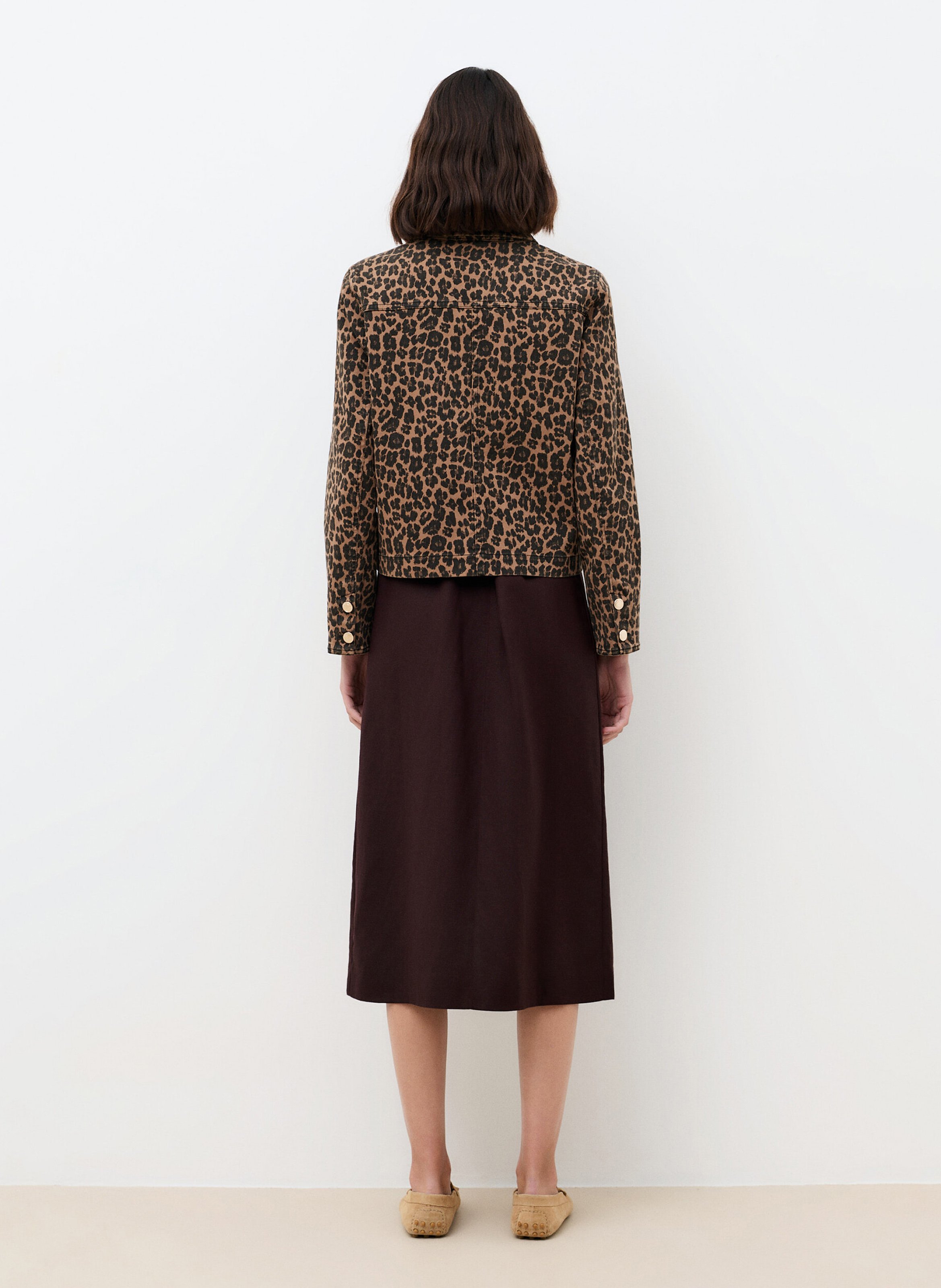 Short leopard print buttoned jacket CAROLL Brown