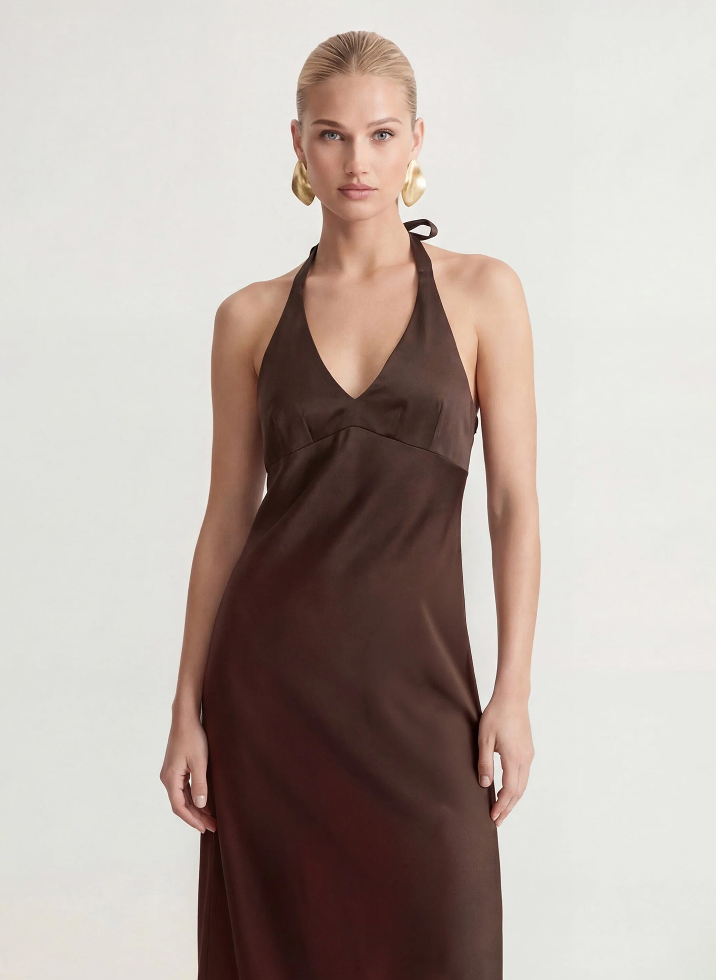 Robe longue col V KOOKAI Marron