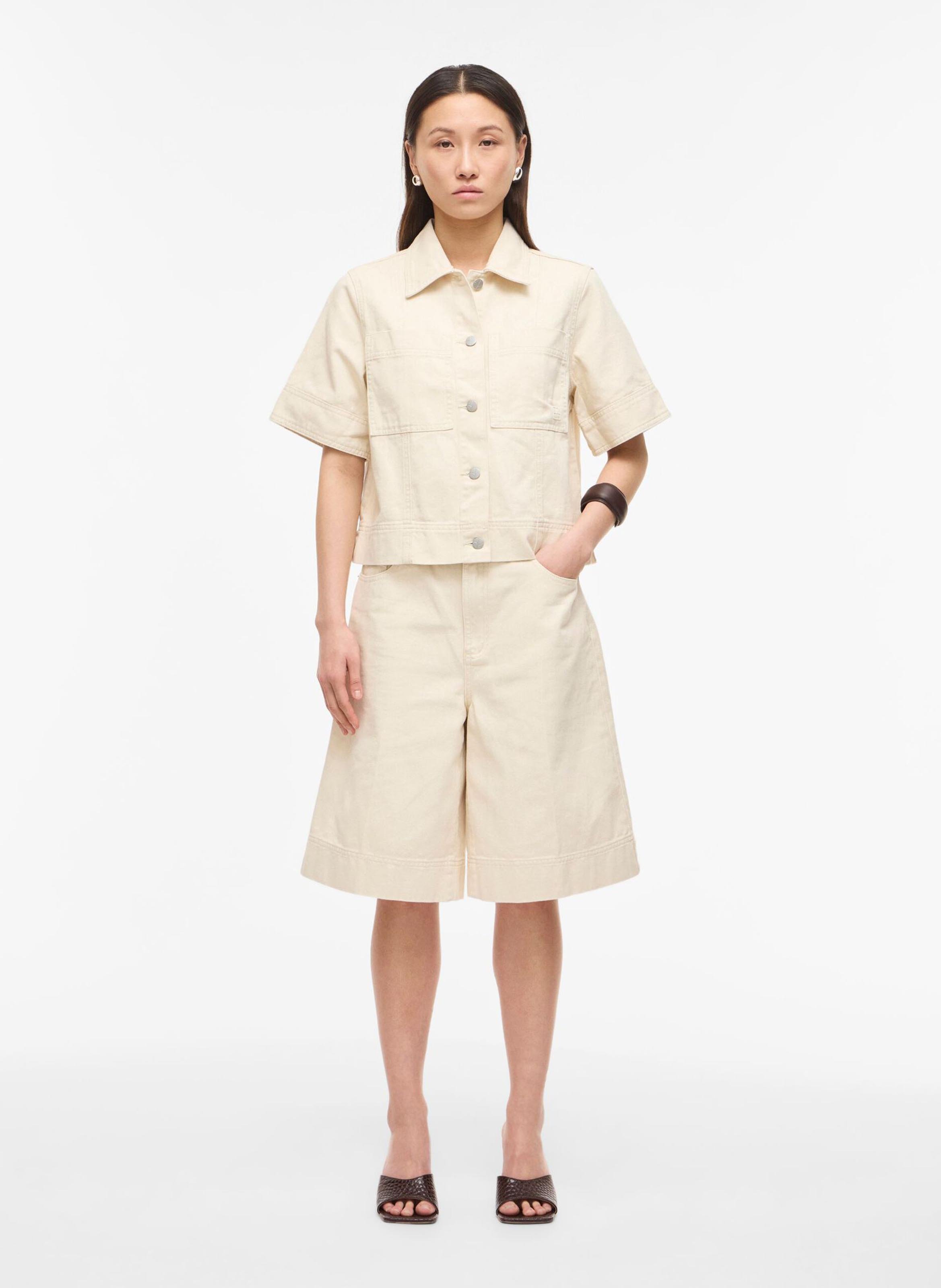 Veste droite col classique en coton ROUGE EDIT Beige
