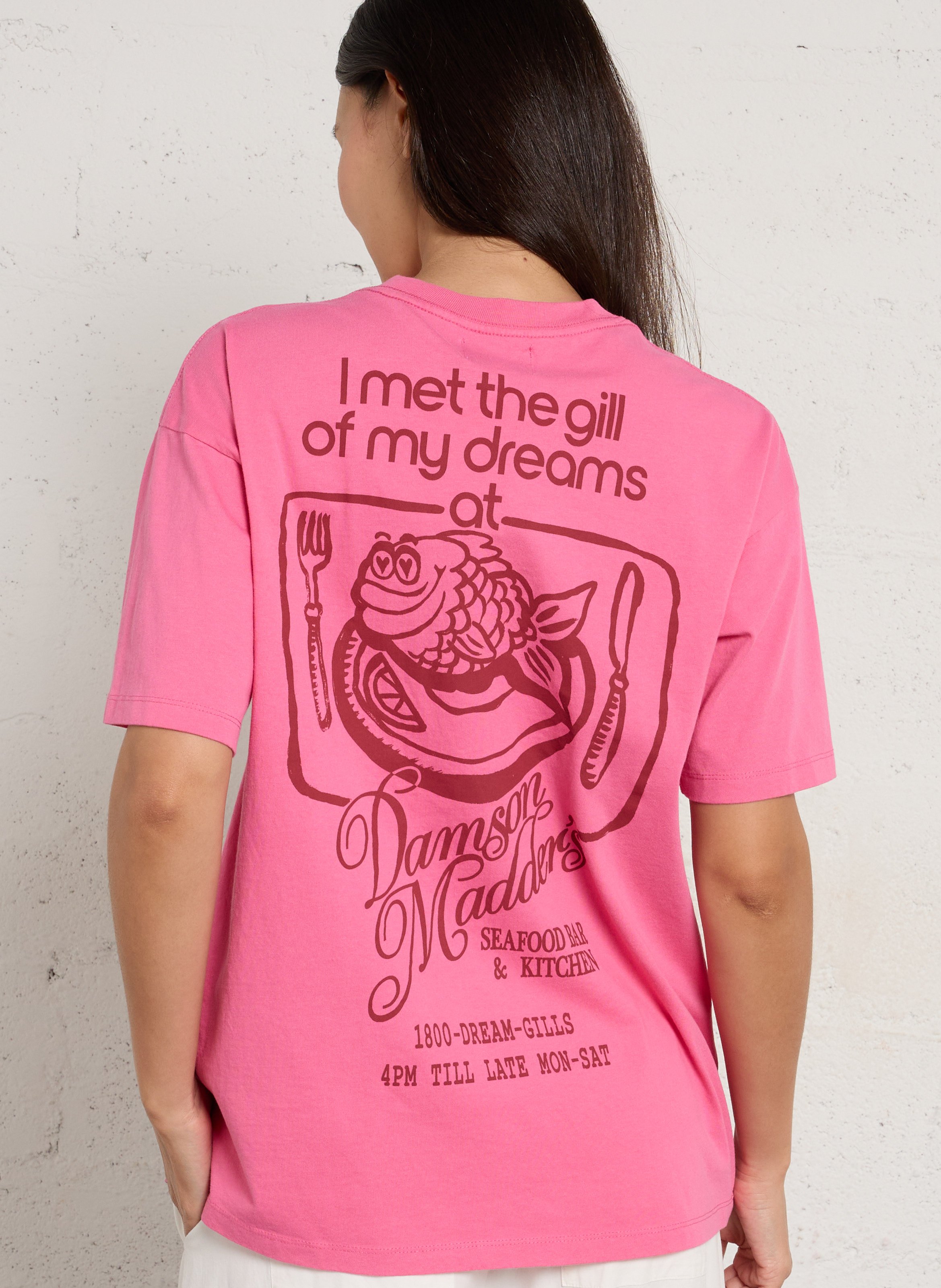Bedrucktes T-Shirt mit Rundhalsausschnitt aus Bio-Baumwolle. DAMSON MADDER Rosa