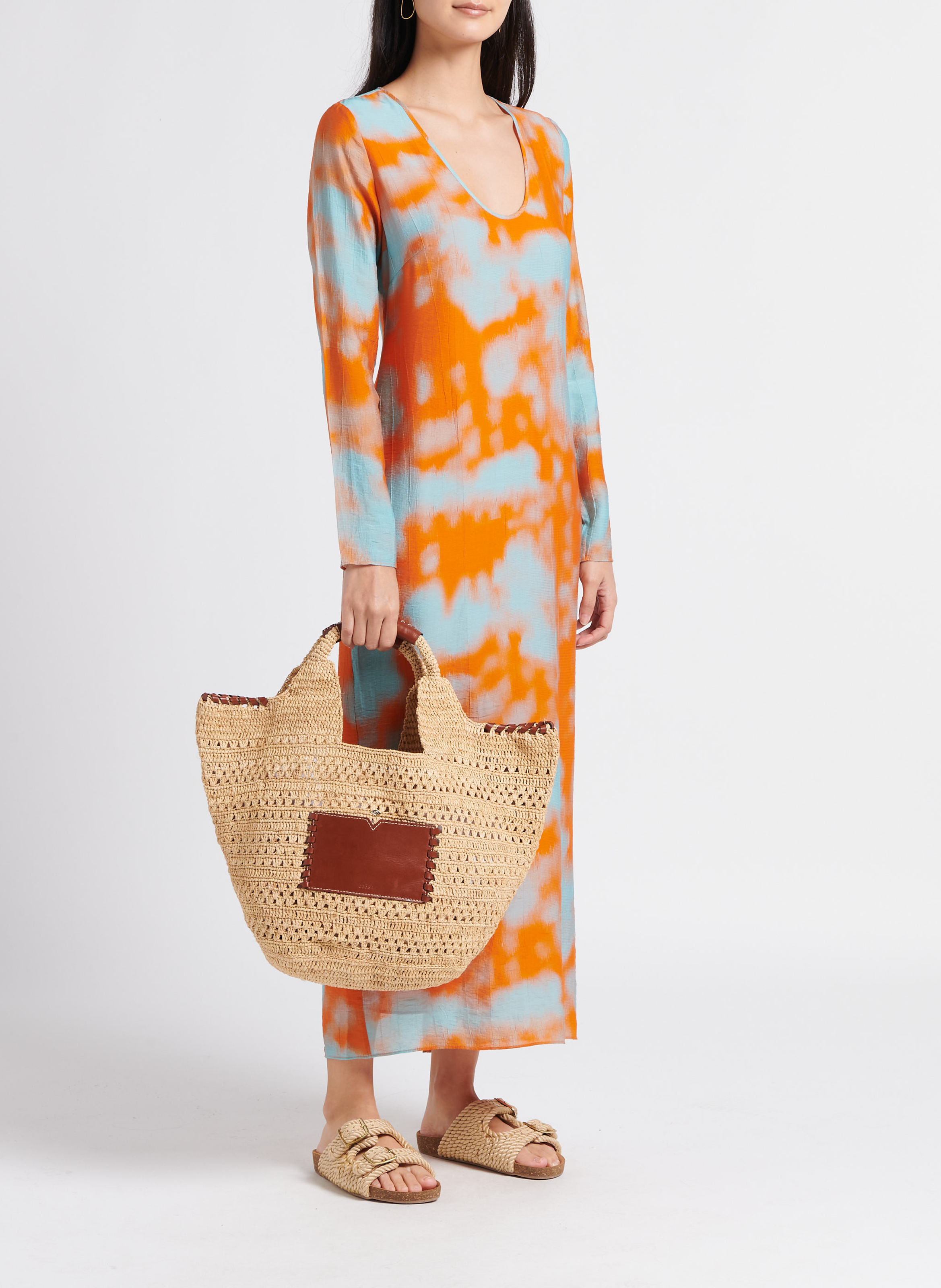 Sac cabas en paille et cuir BA&SH Marron