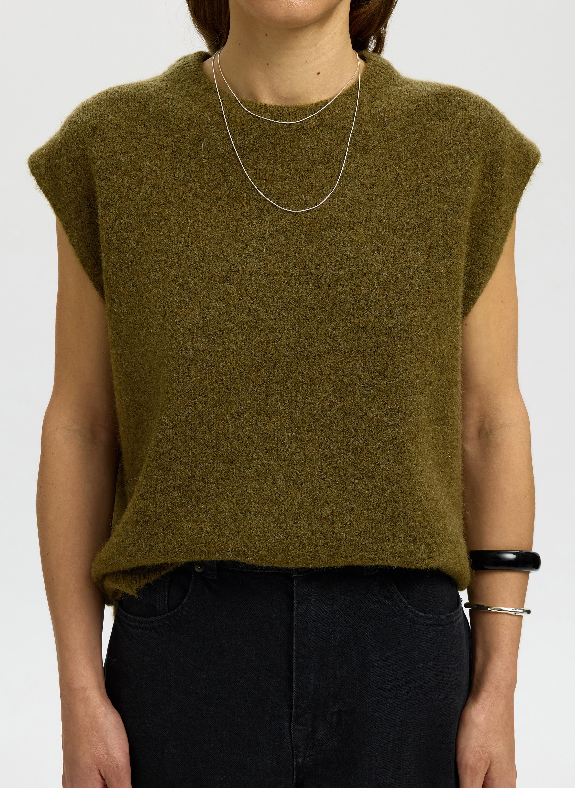 Pull droit en laine mélangée SELECTED Vert