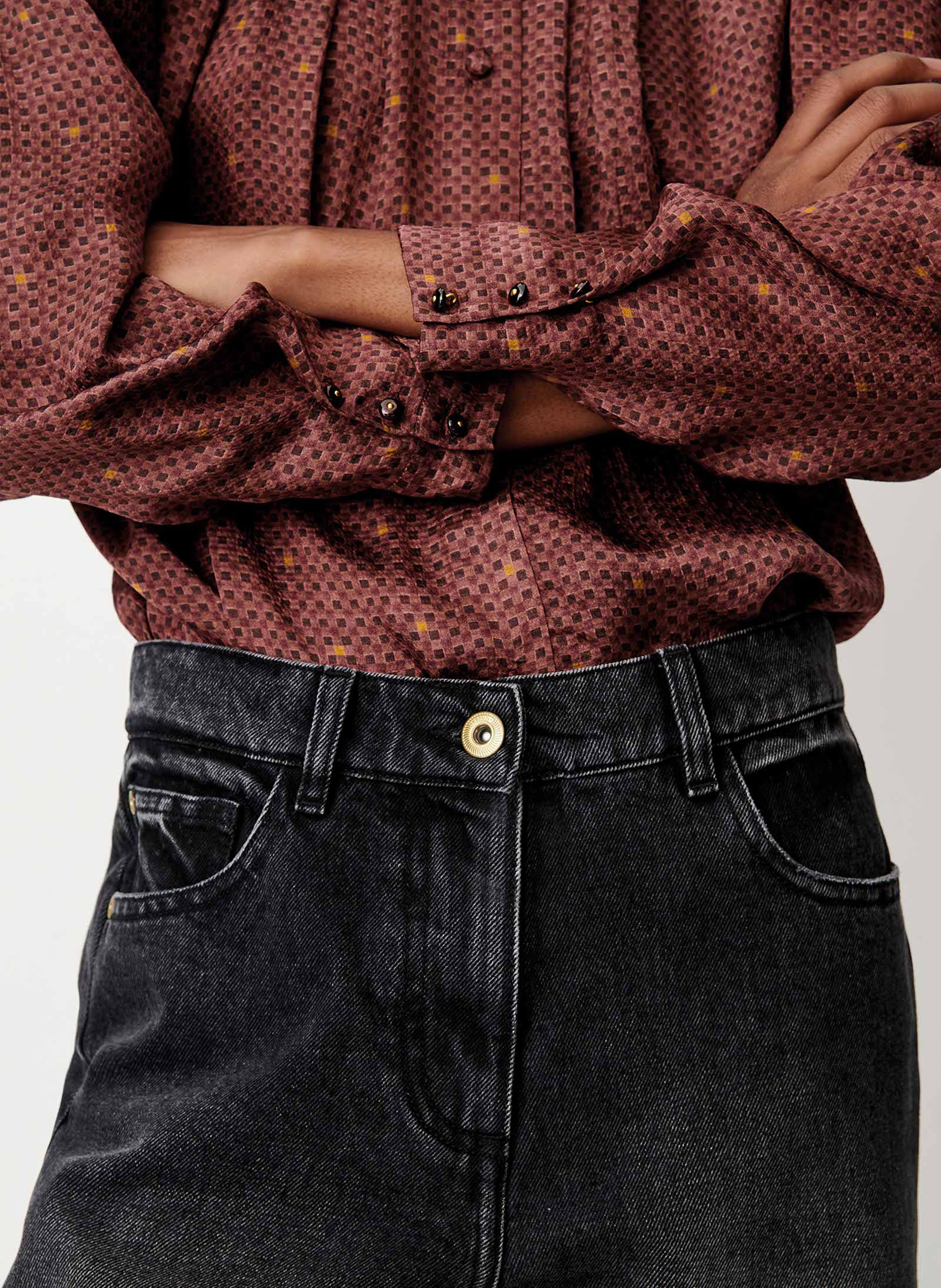 Aansluitende geruite geplooide blouse SESSUN Bruin