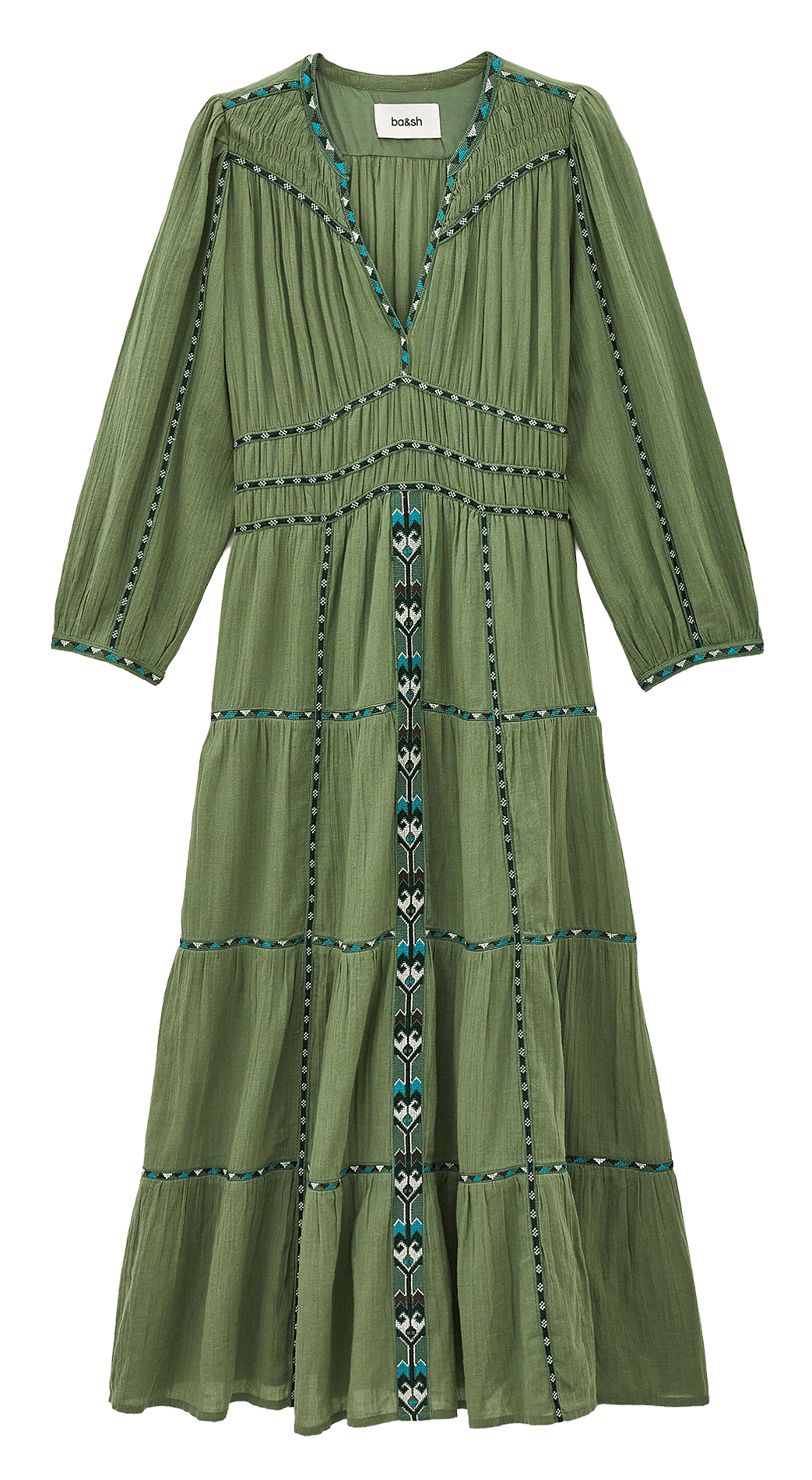 Langes Kleid mit besticktem Tunika-Kragen BA&SH Grun