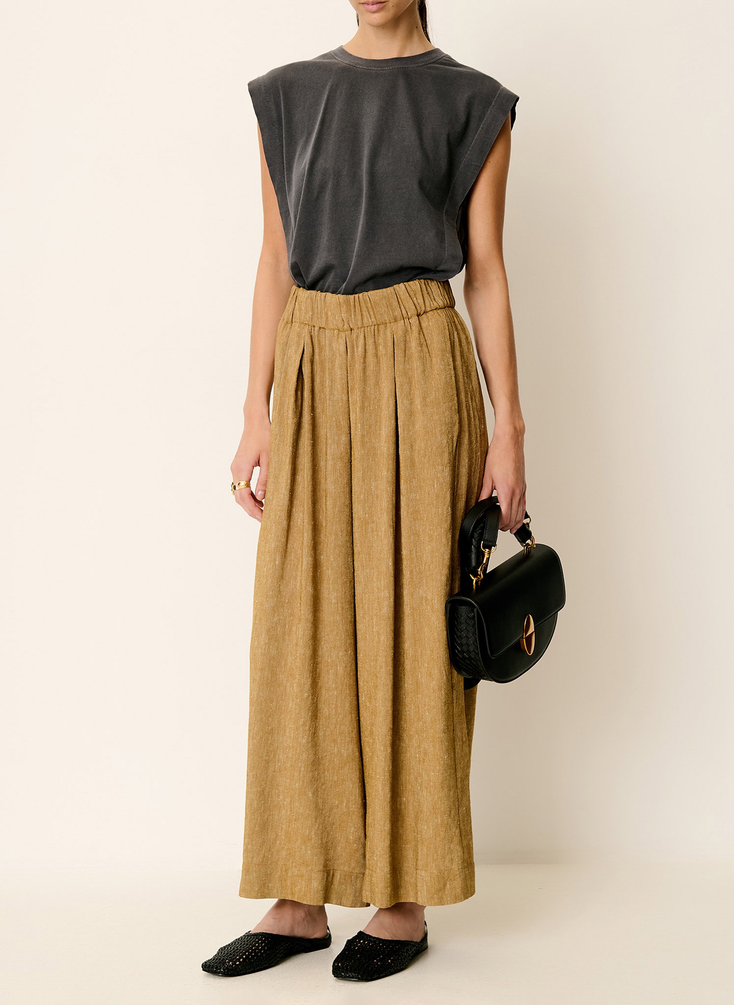 Weite 7/8-Hose aus antikem feinem Leinengewebe SESSUN Khaki