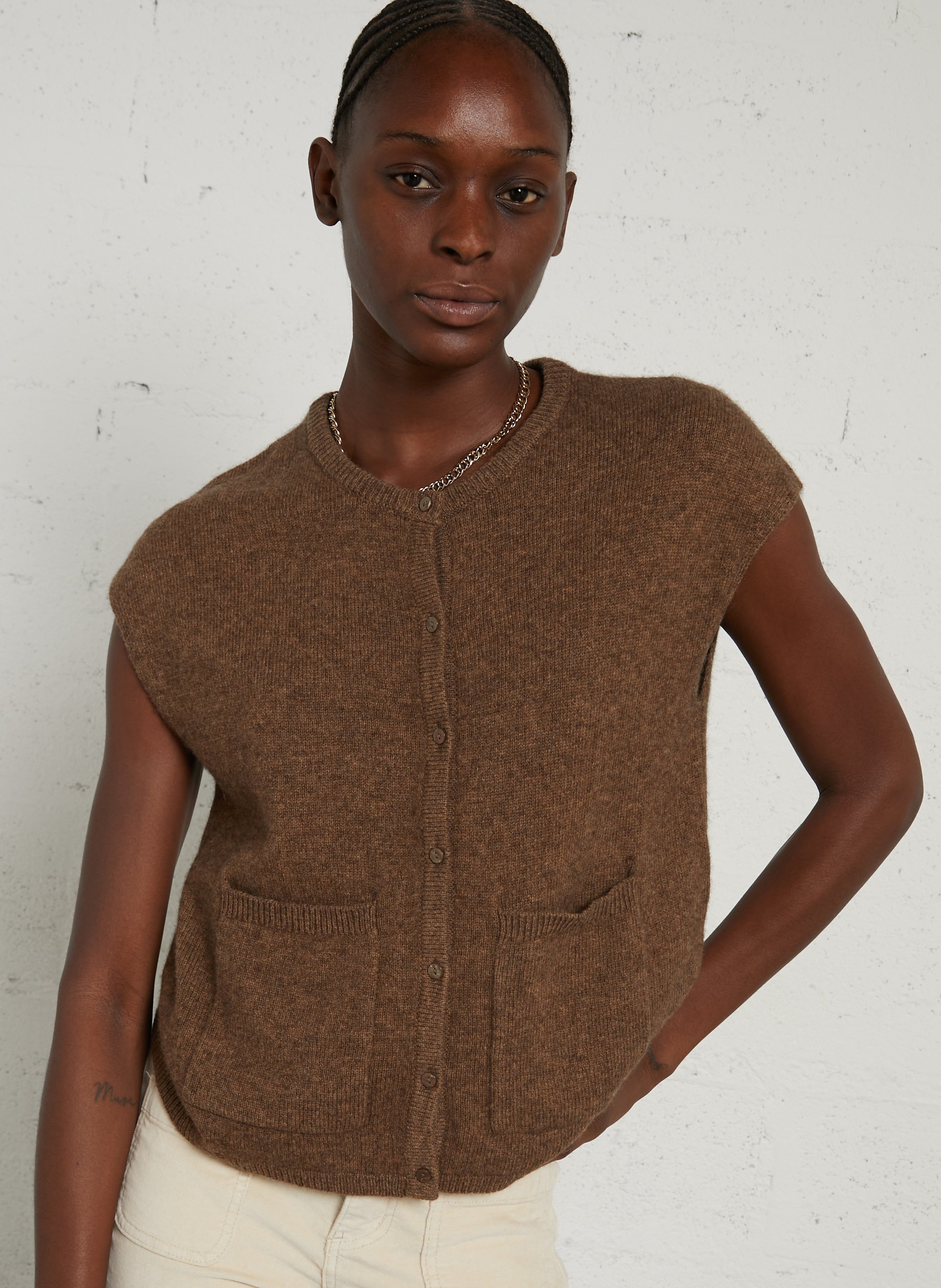 Gilet col rond en laine MAISON 123 Marron