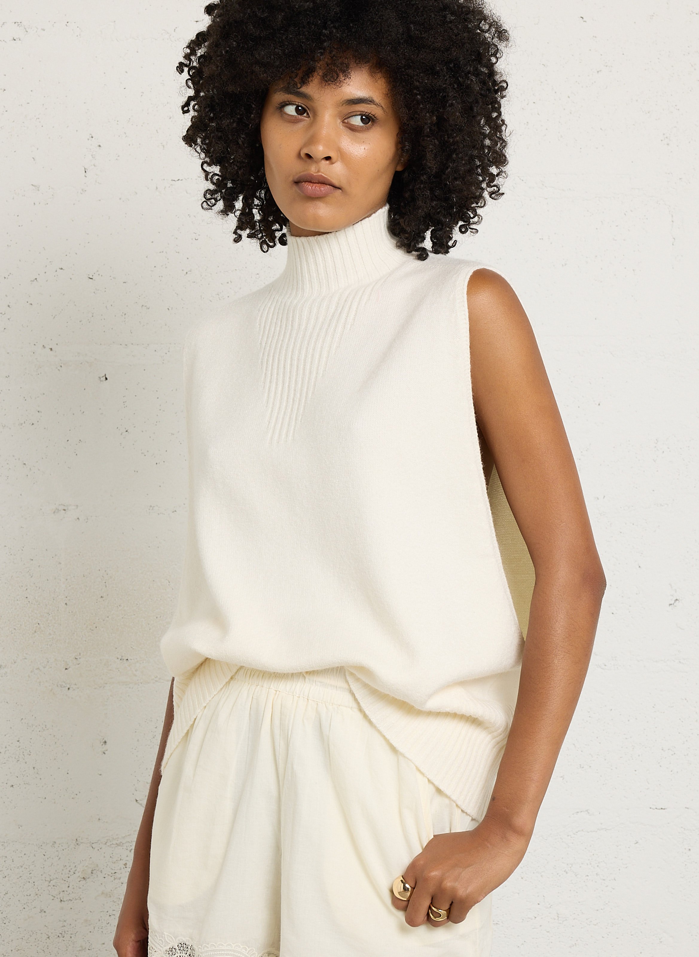 Strick-Mix-Pullover mit Stehkragen IMPERIAL Weiss