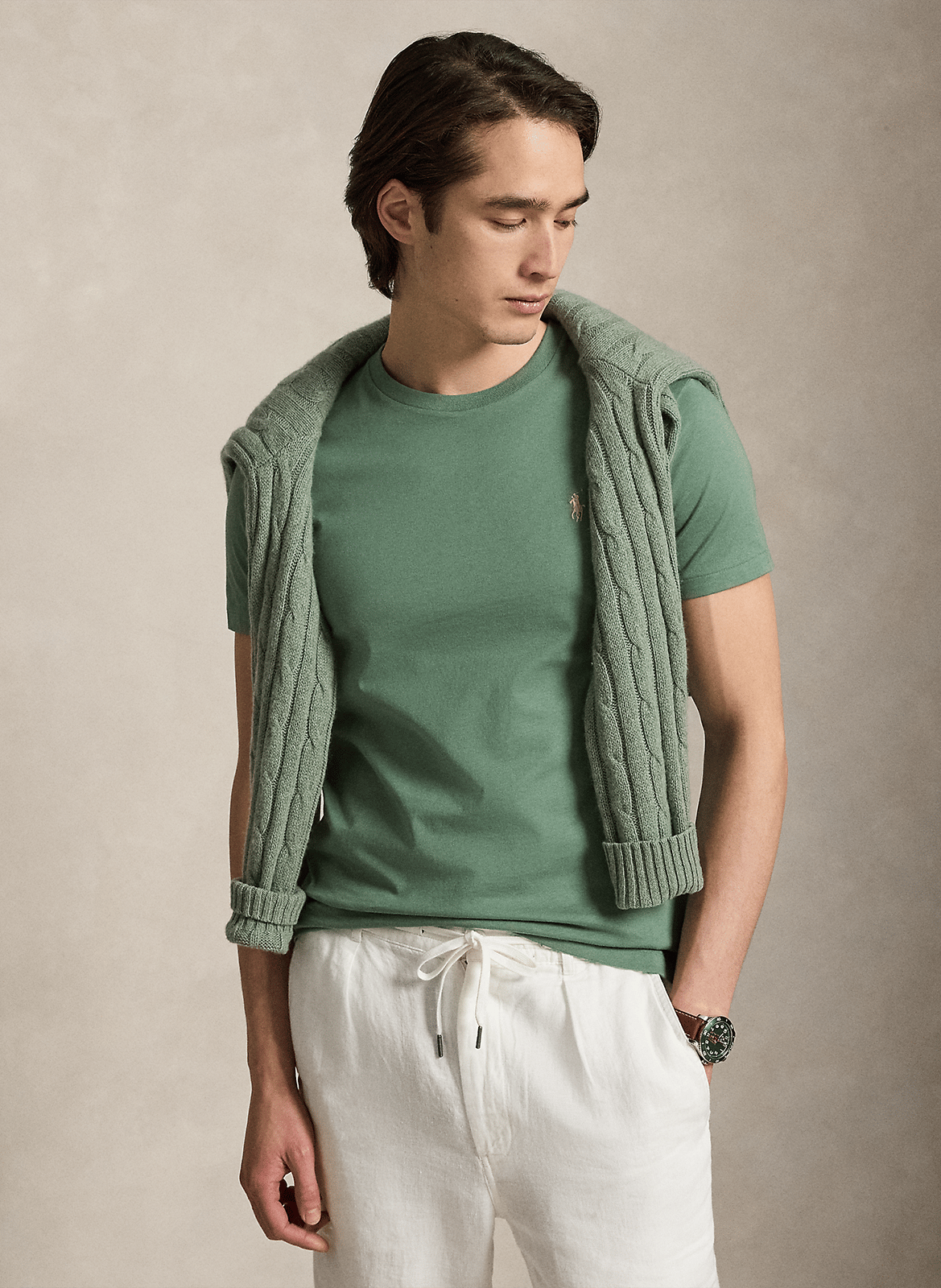 Mottled round-neck cotton-blend T-shirt POLO RALPH LAUREN Green