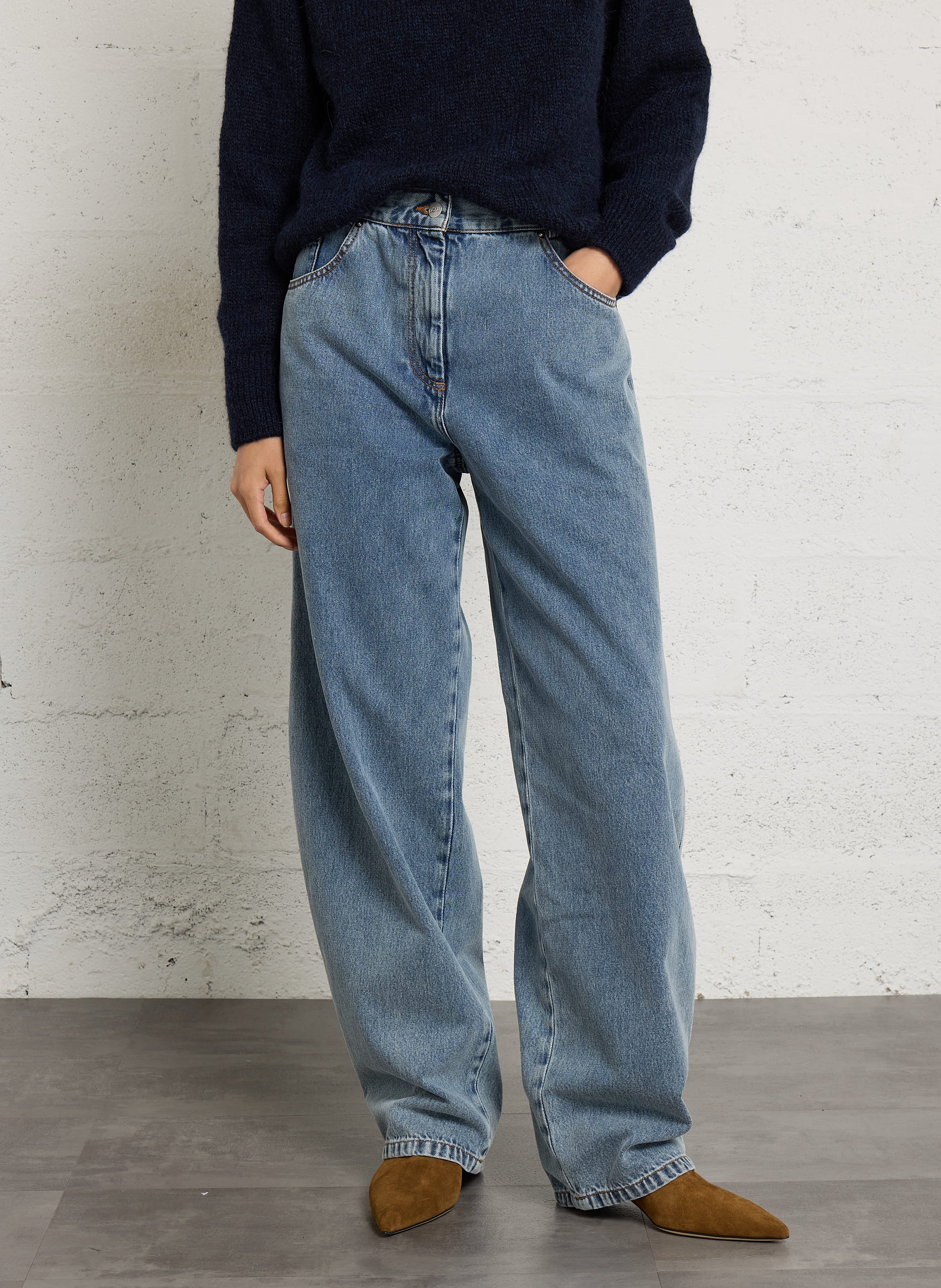 Katoenen mom-fit jeans met hoge taille MARGAUX LONNBERG Blauw
