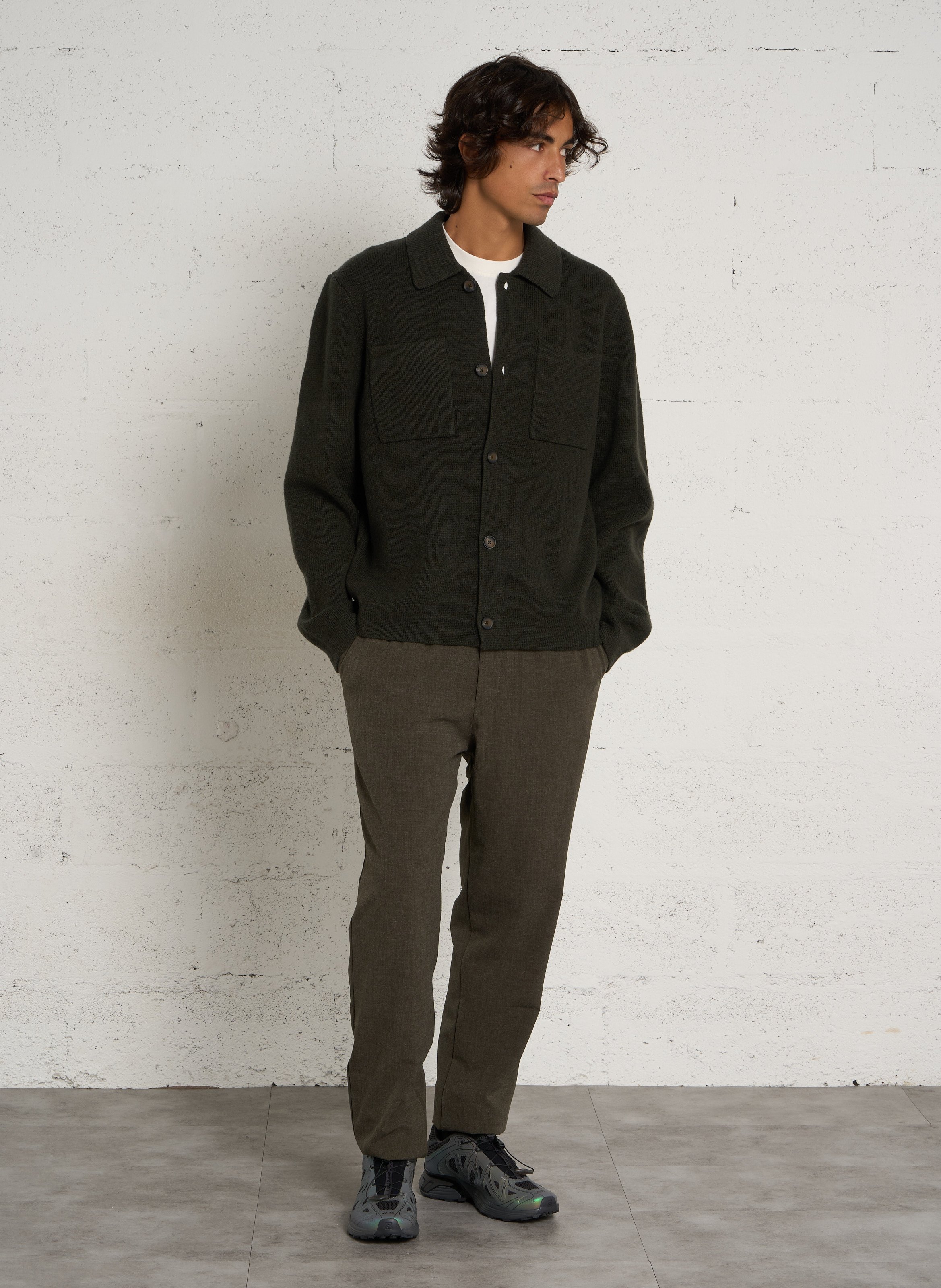 Pull uni à col polo en laine  LES DEUX Vert