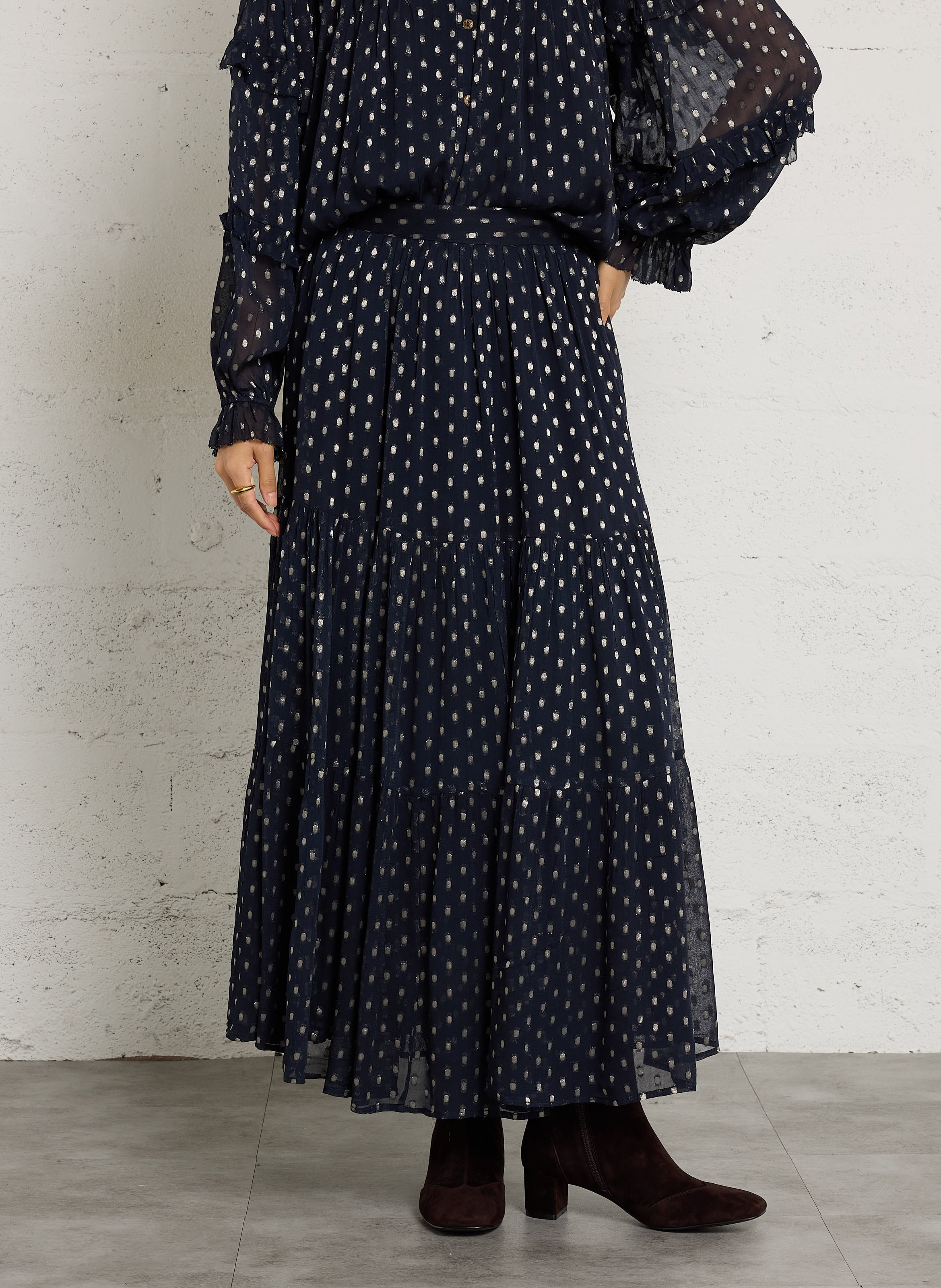 Lange, uitlopende rok | katoenblend MAISON HOTEL Blauw