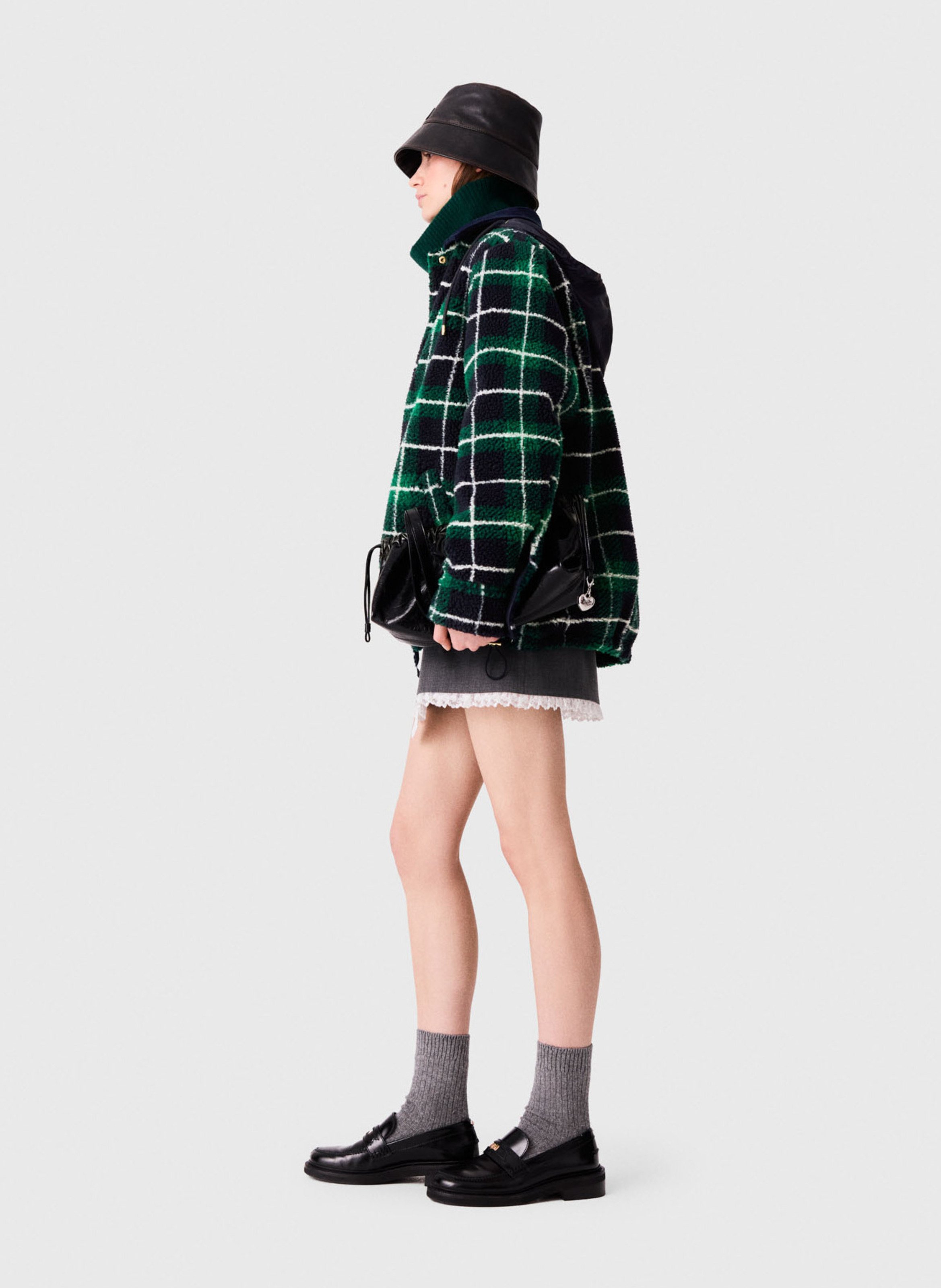 Parka réversible bouclette à carreaux MAJE Bleu