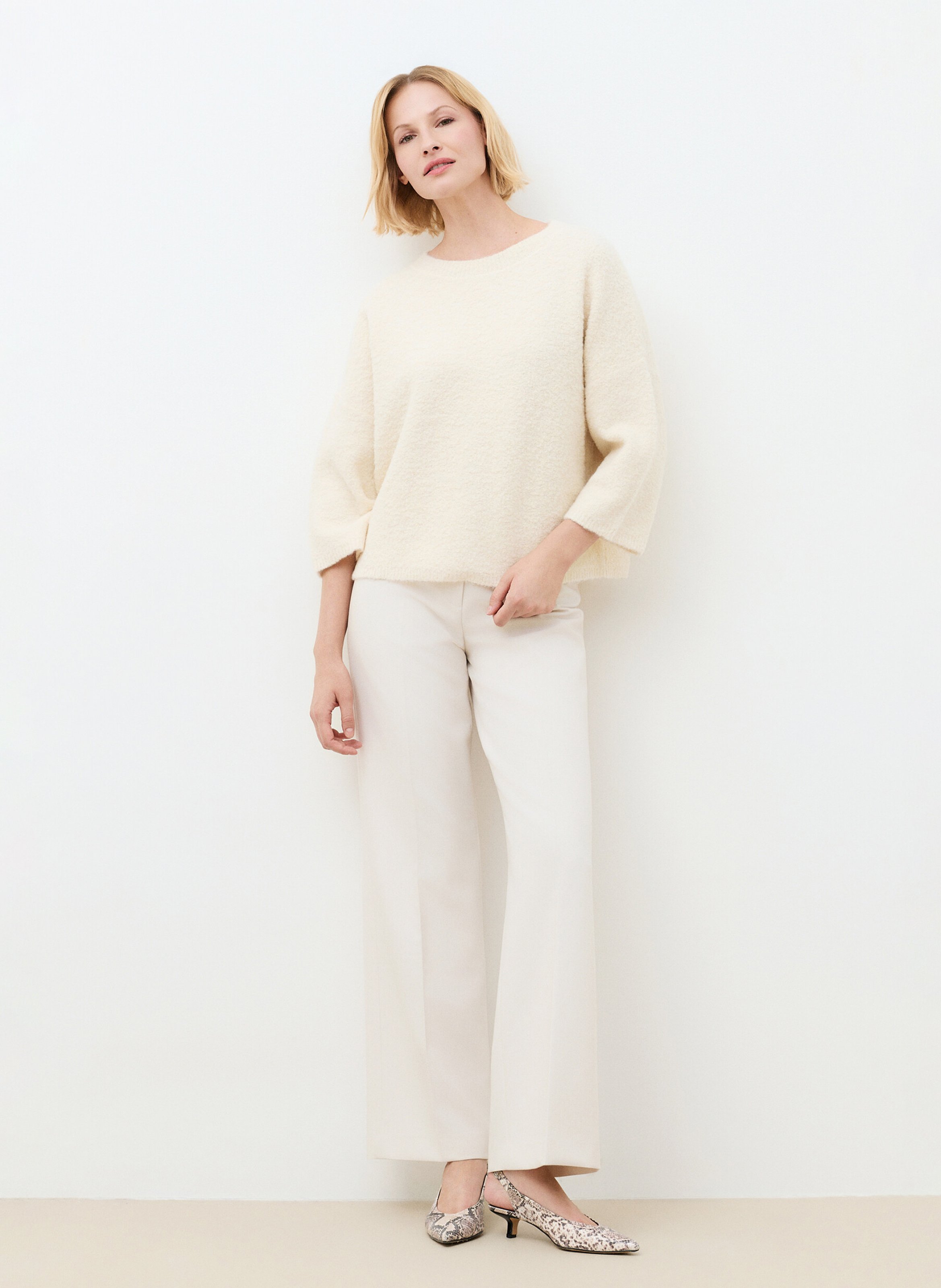 Pull col rond duveteux  CAROLL Beige