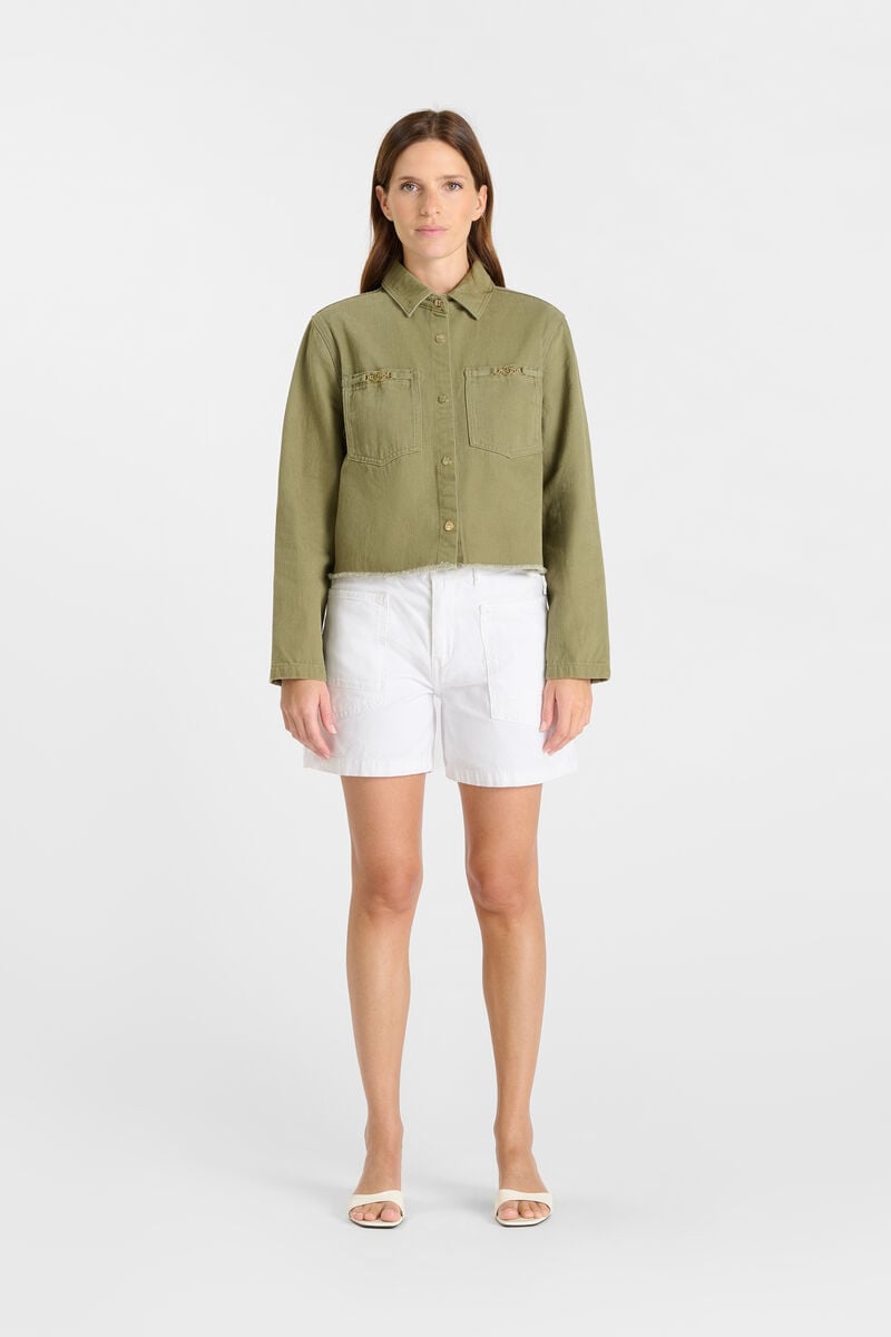 Snap-Front Shirt-Collar Jacket LE TEMPS DES CERISES Khaki