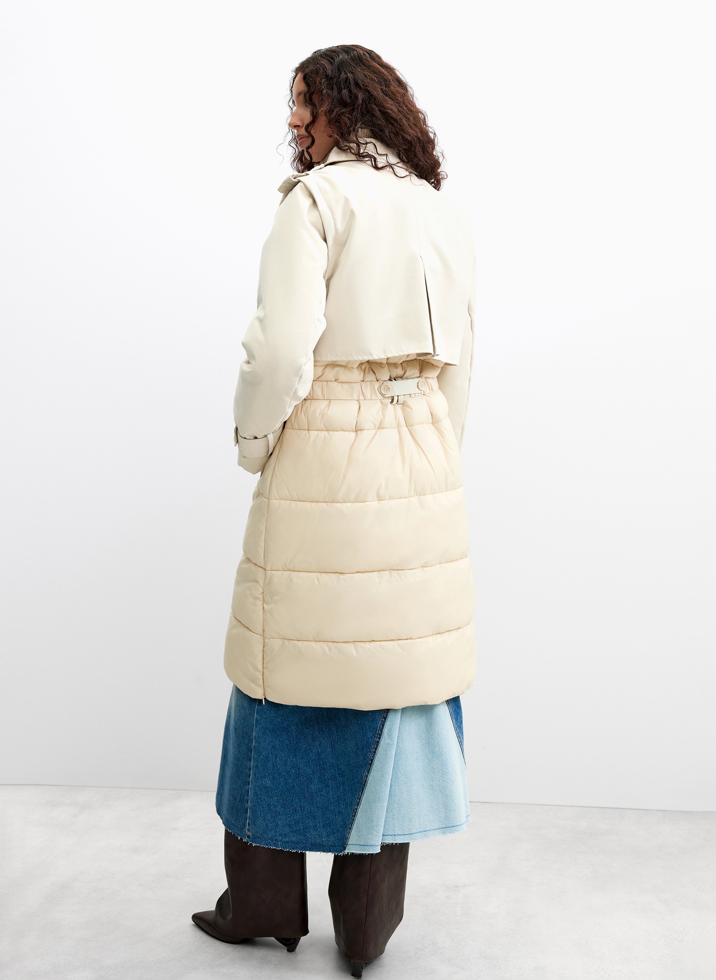 Long plain belted puffer jacket DESIGUAL White