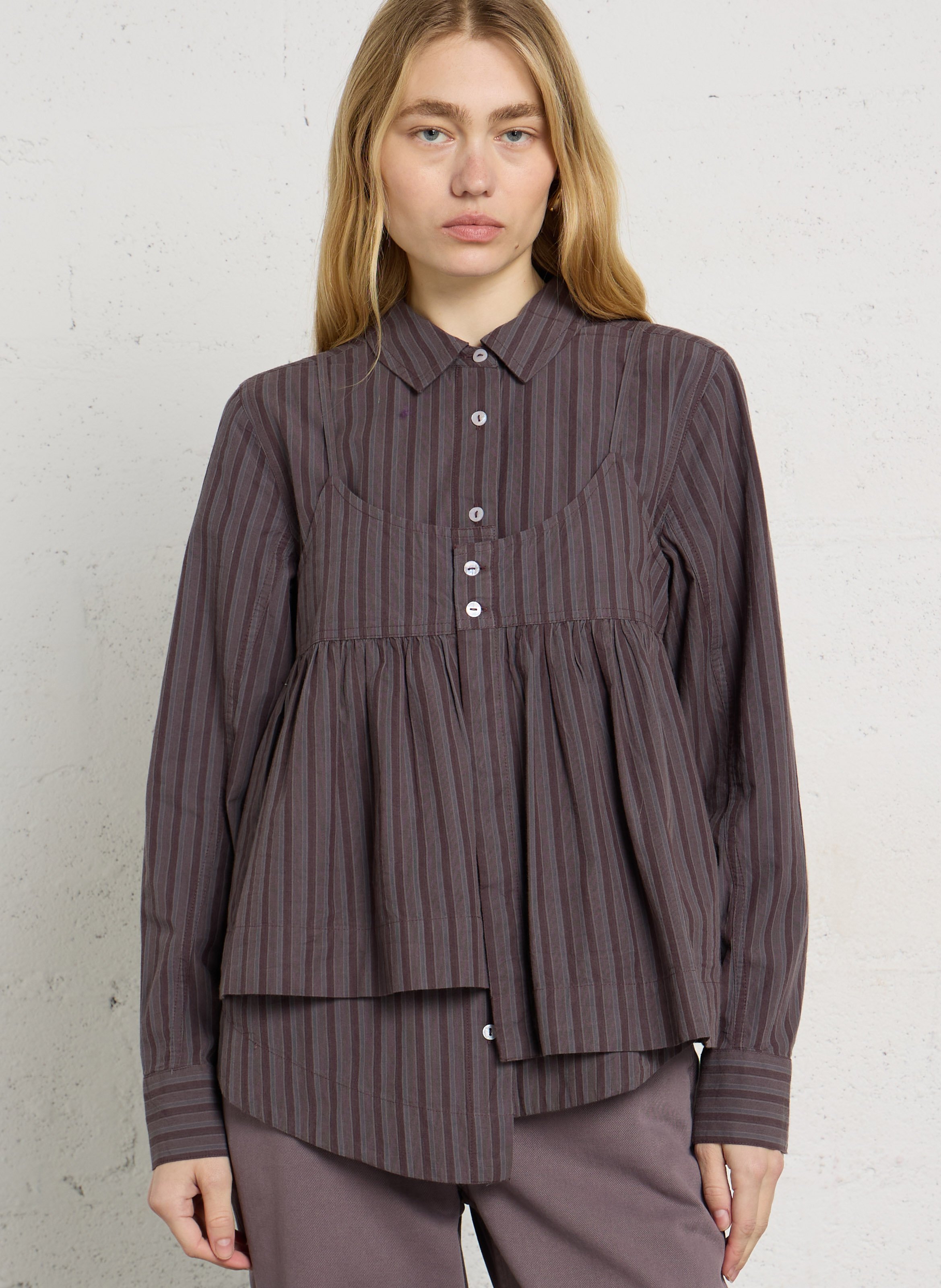 Layered striped cotton shirt DAMSON MADDER Brown