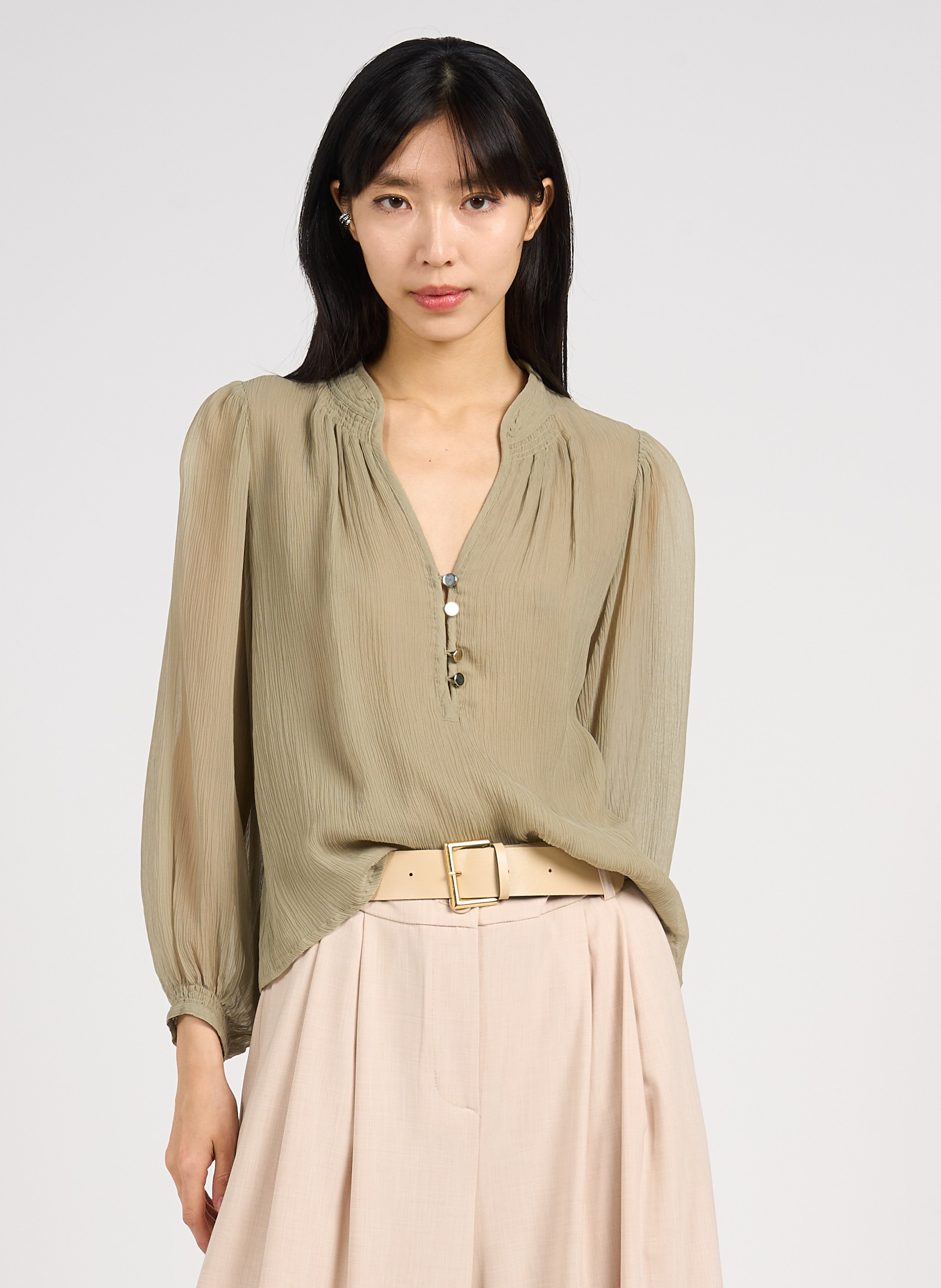 Loose-fit textured blouse BELLEPIECE Beige