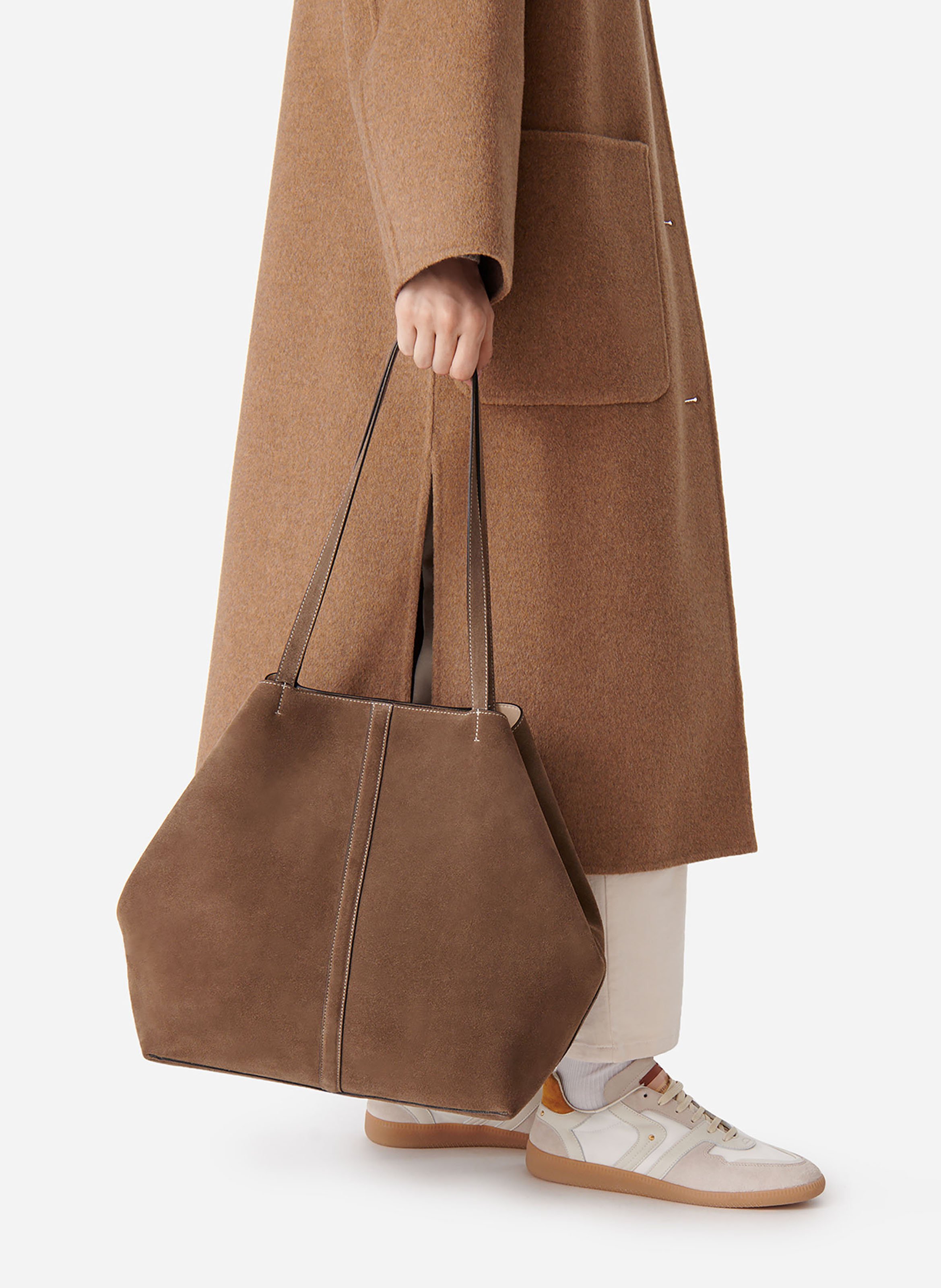 Sac cabas en cuir velours VANESSA BRUNO Gris