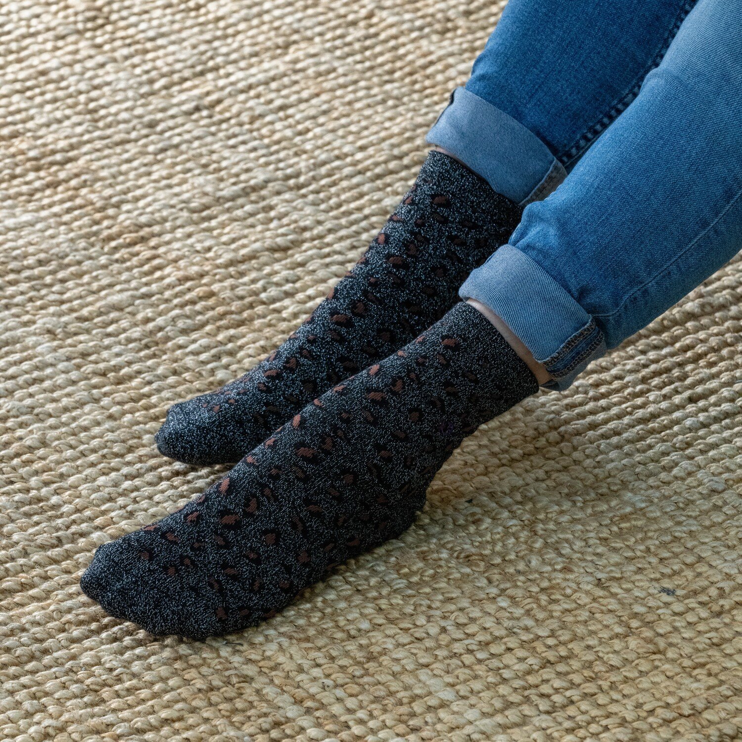 Leopard Combed Cotton Socks BILLYBELT Black